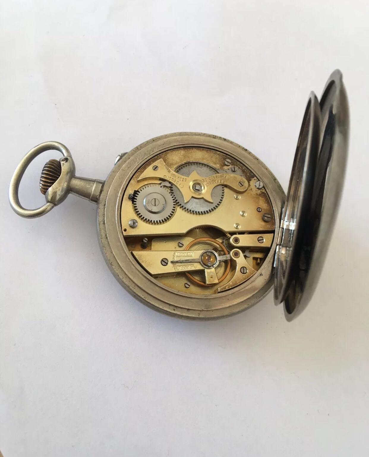 Antuque Grande montre de poche signée Messaggero, Echappement Roskopf en vente 2