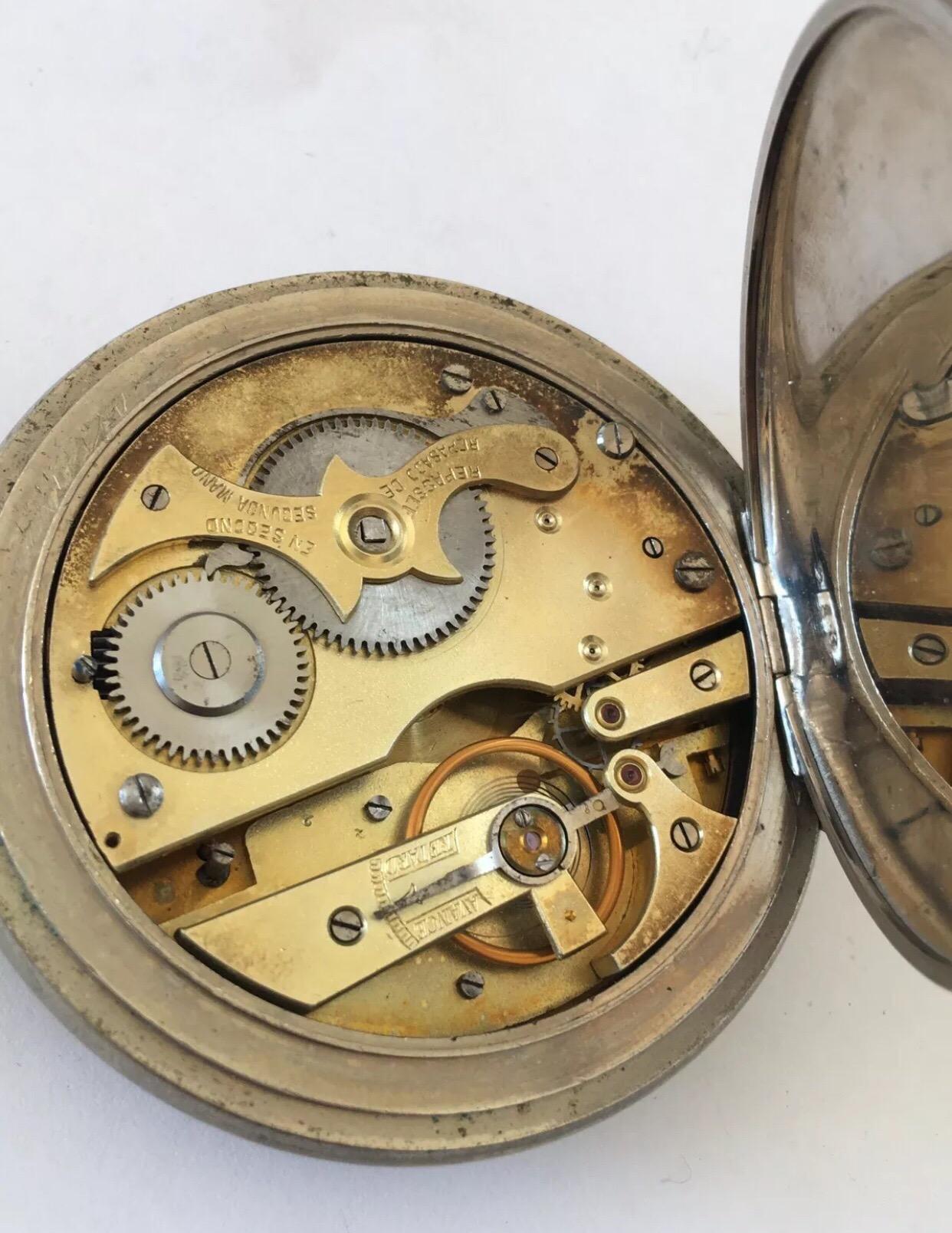 Antuque Grande montre de poche signée Messaggero, Echappement Roskopf en vente 3