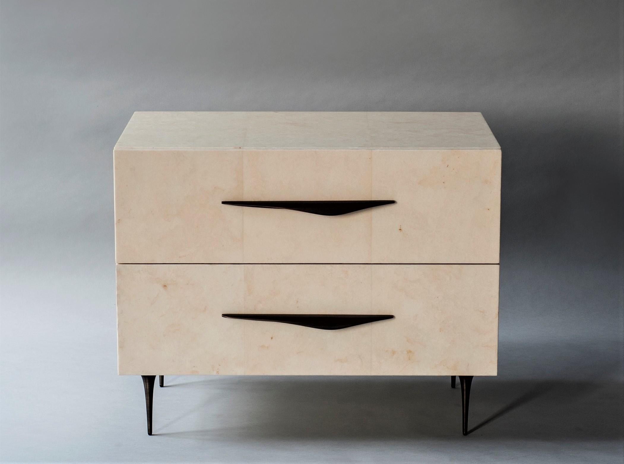 Antwerp Bedside Table by DeMuro Das with Solid Antique Bronze Handles and Legs For Sale 2