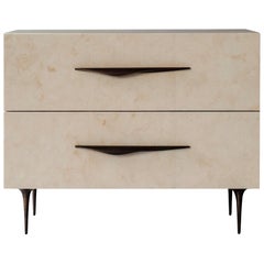 Antwerp Bedside Table by DeMuro Das with Solid Antique Bronze Handles and Legs