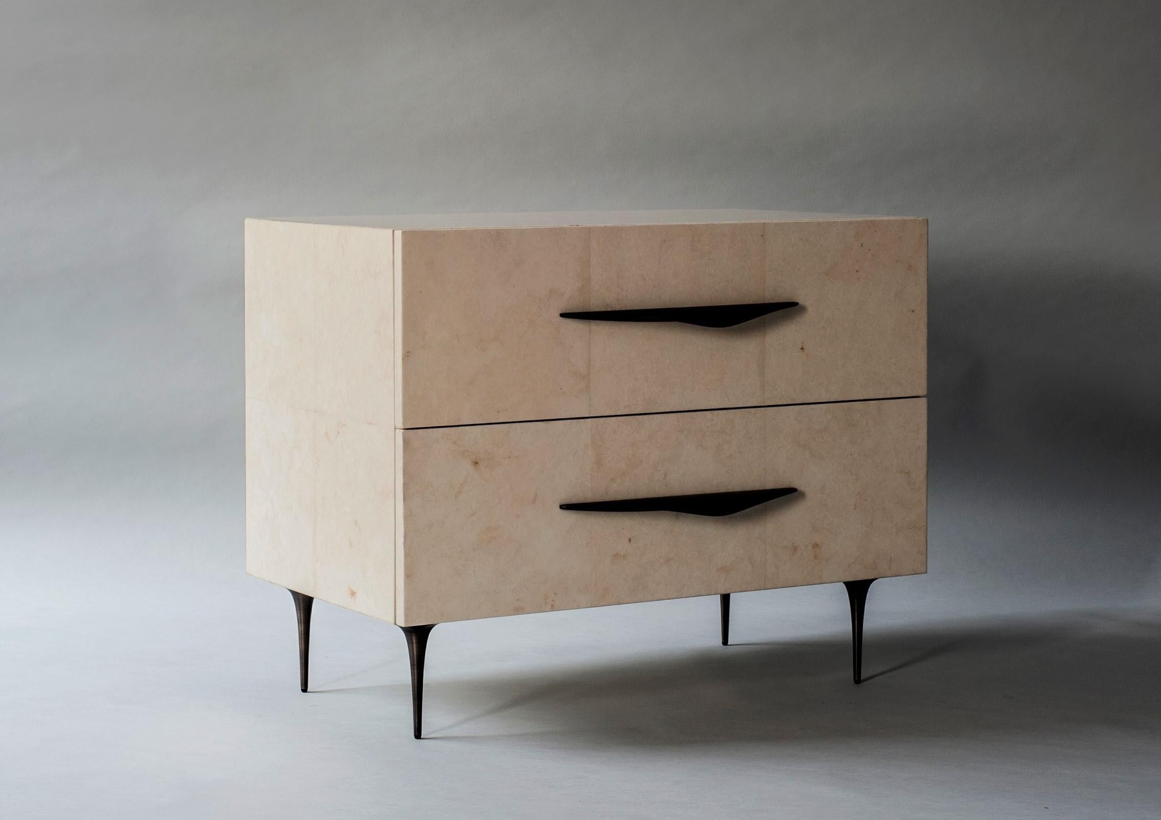 Antwerp Bedside Tables by DeMuro Das with Solid Antique Bronze Handles and Legs For Sale 1