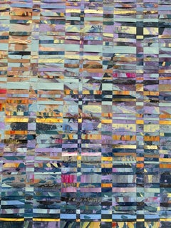 Pintura en técnica mixta azul y naranja sobre tejido de fabriano "Pureza de mente"