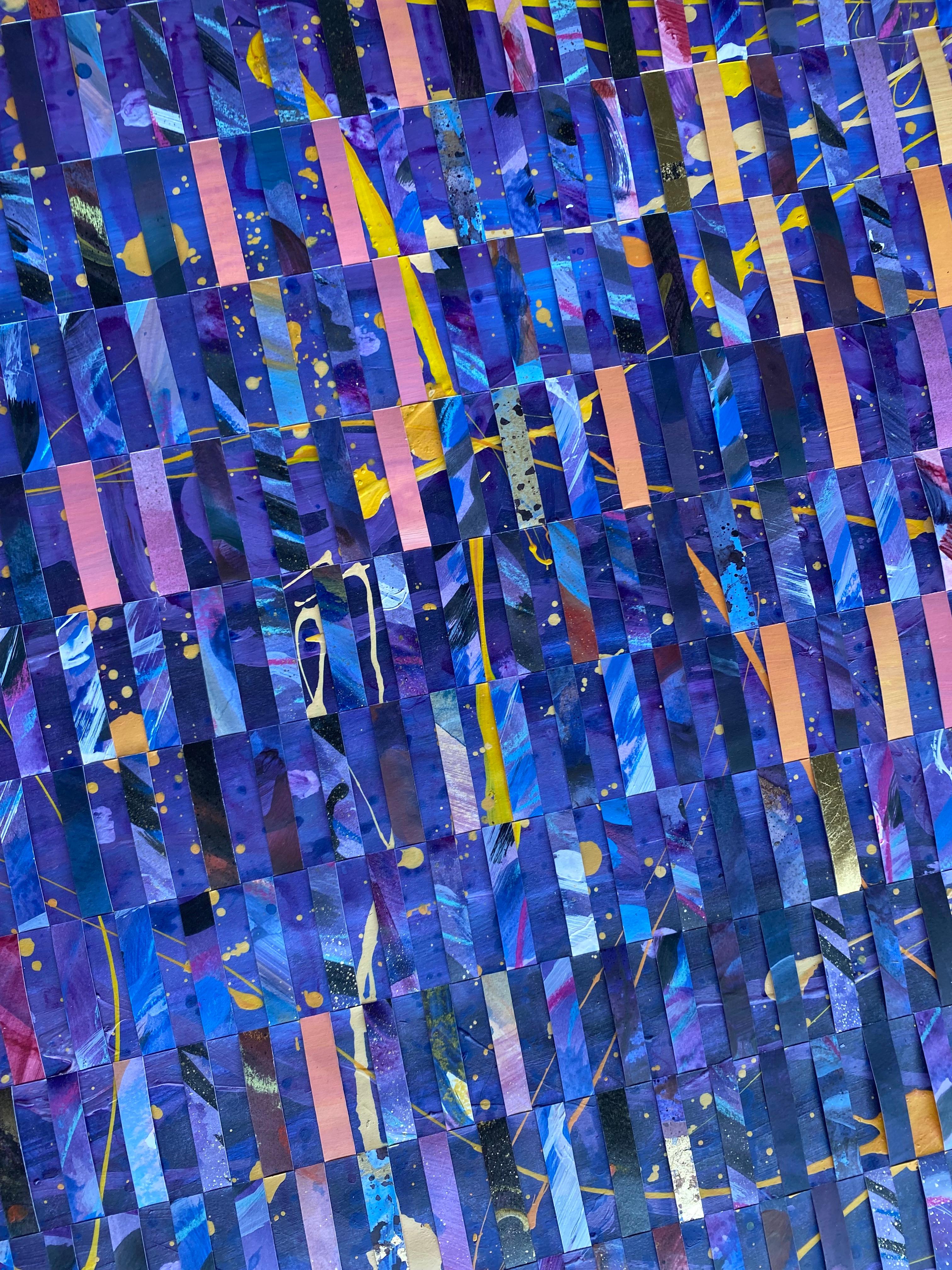 Blaues Gemälde in Mischtechnik auf gewebtem Fabriano-Gemälde „Flashes of Movement“ im Angebot 7