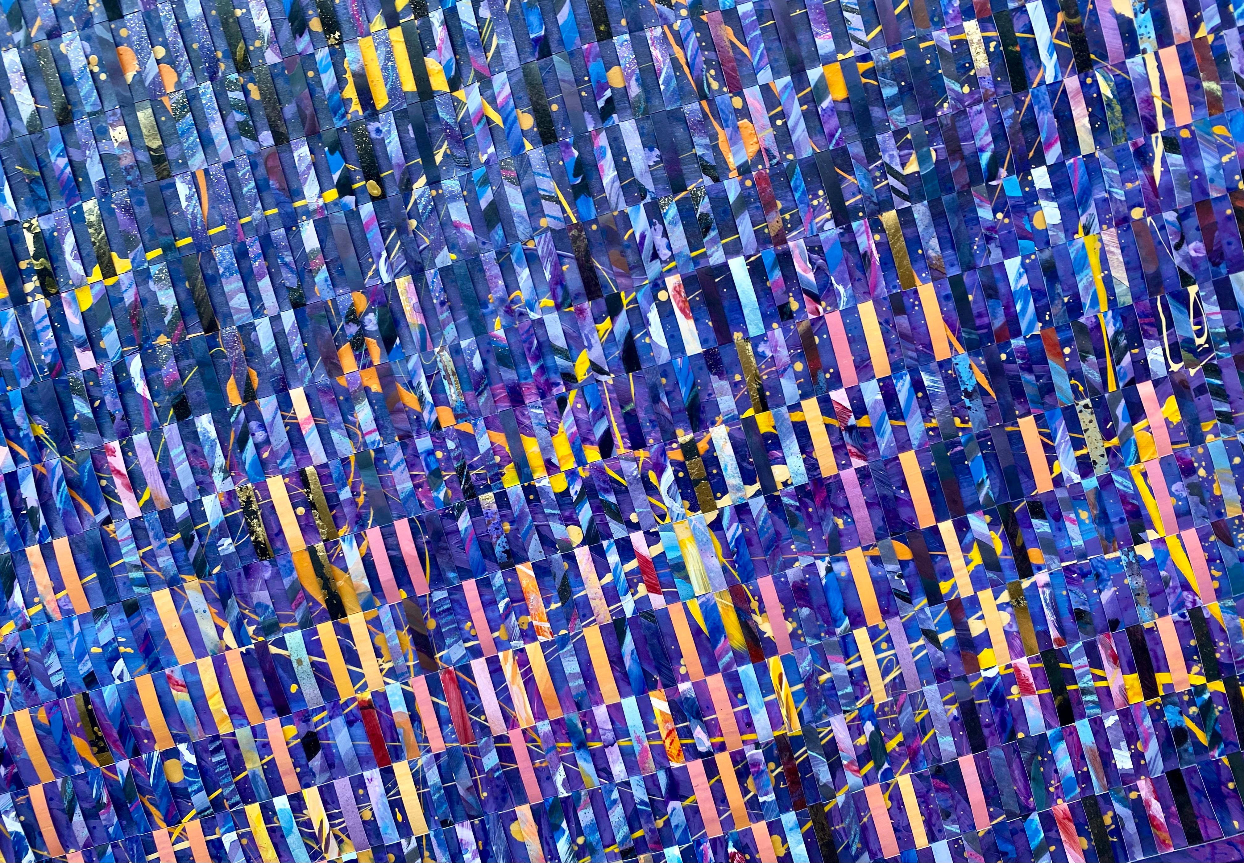 Blaues Gemälde in Mischtechnik auf gewebtem Fabriano-Gemälde „Flashes of Movement“ im Angebot 10