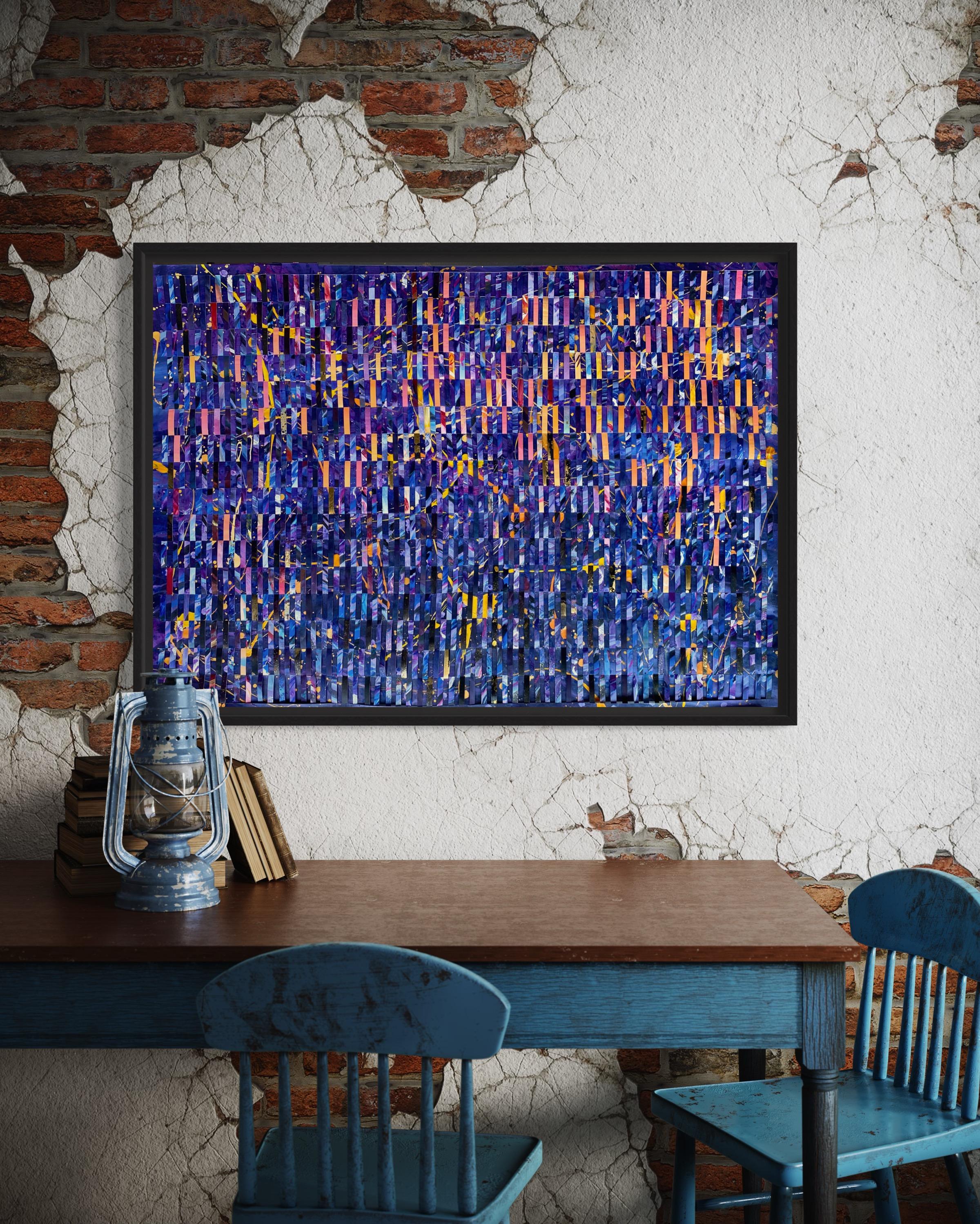 Blaues Gemälde in Mischtechnik auf gewebtem Fabriano-Gemälde „Flashes of Movement“ im Angebot 1