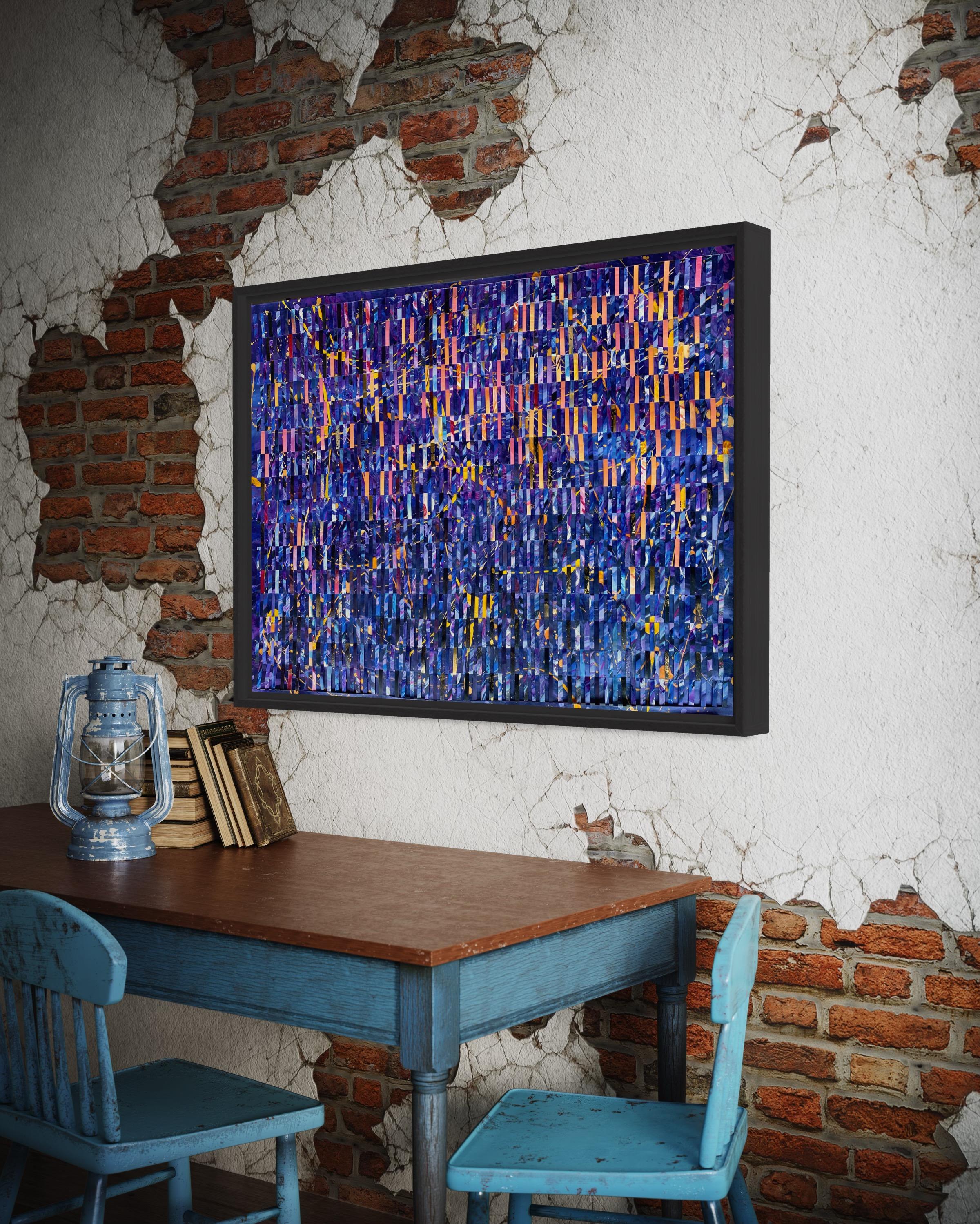 Blaues Gemälde in Mischtechnik auf gewebtem Fabriano-Gemälde „Flashes of Movement“ im Angebot 2
