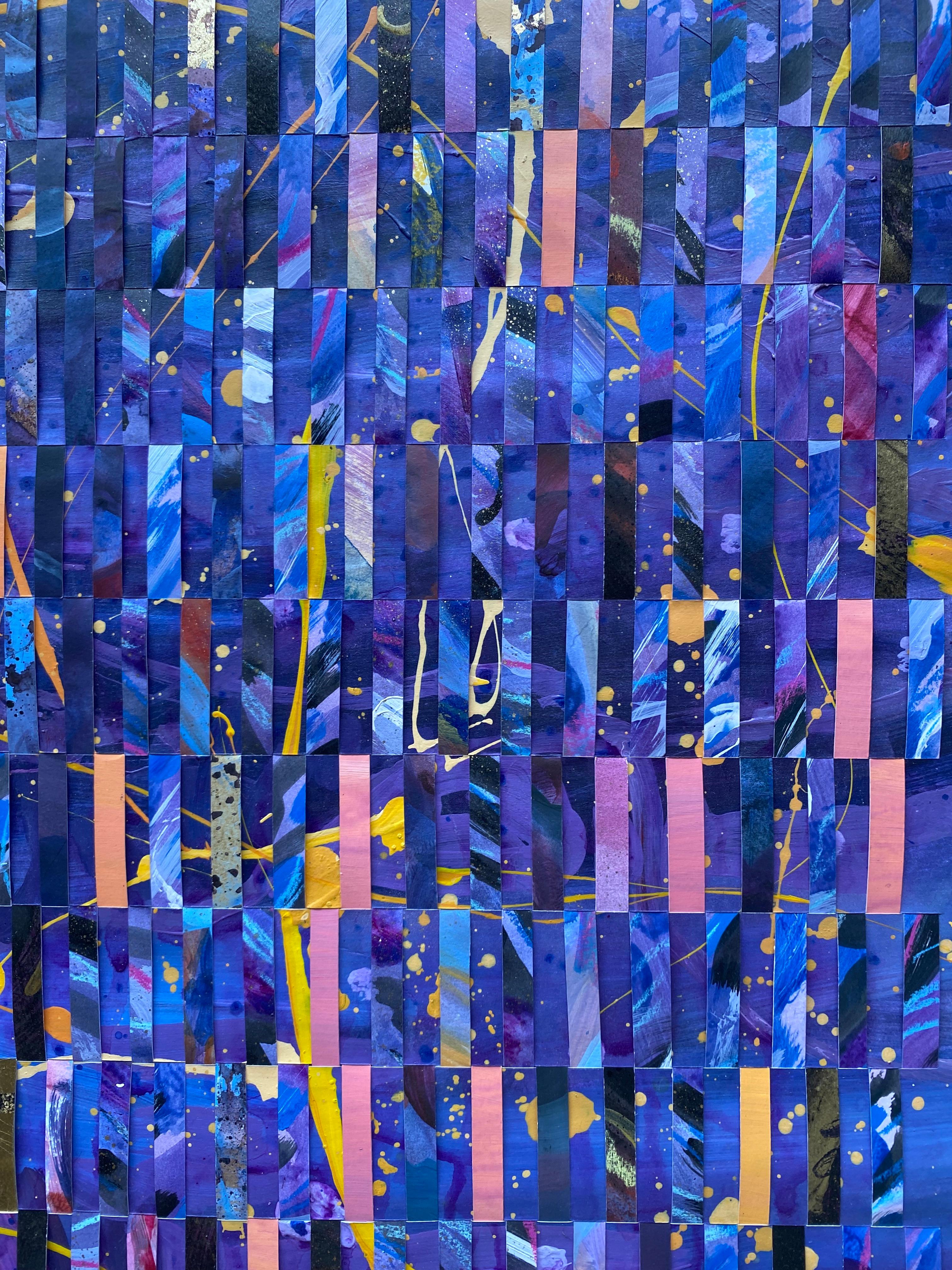 Blaues Gemälde in Mischtechnik auf gewebtem Fabriano-Gemälde „Flashes of Movement“ im Angebot 3