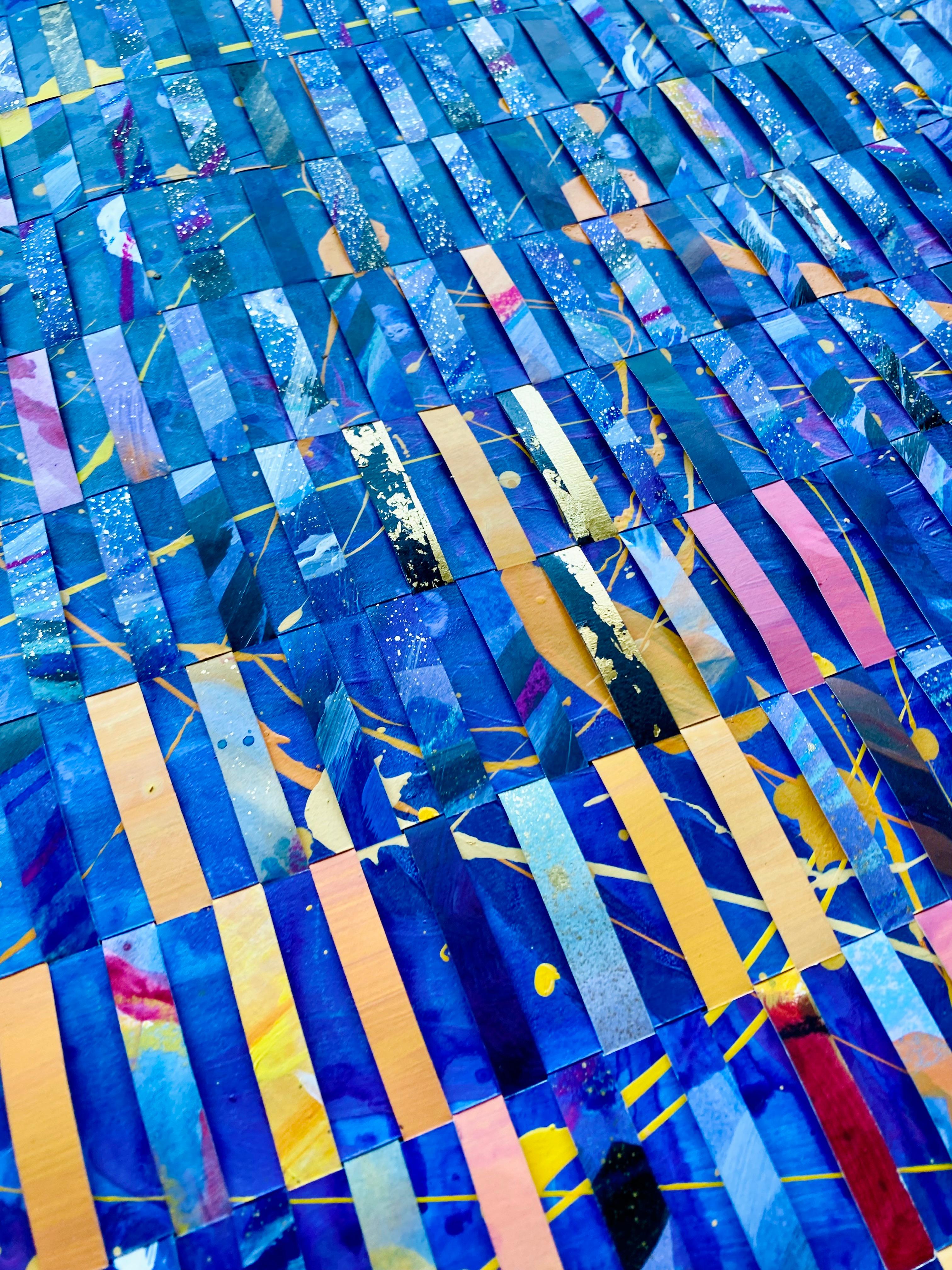 Blaues Gemälde in Mischtechnik auf gewebtem Fabriano-Gemälde „Flashes of Movement“ im Angebot 4