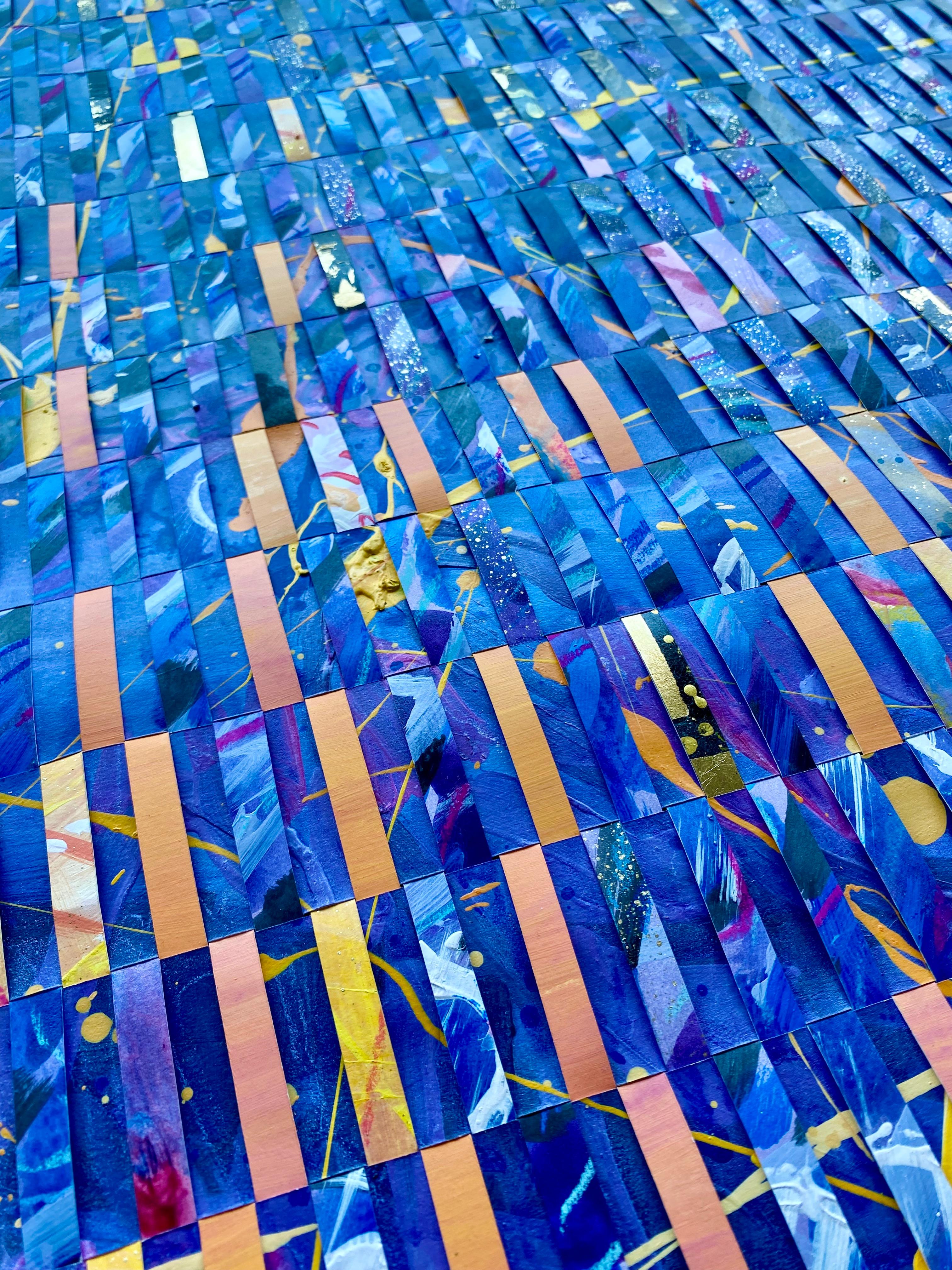 Blaues Gemälde in Mischtechnik auf gewebtem Fabriano-Gemälde „Flashes of Movement“ im Angebot 5