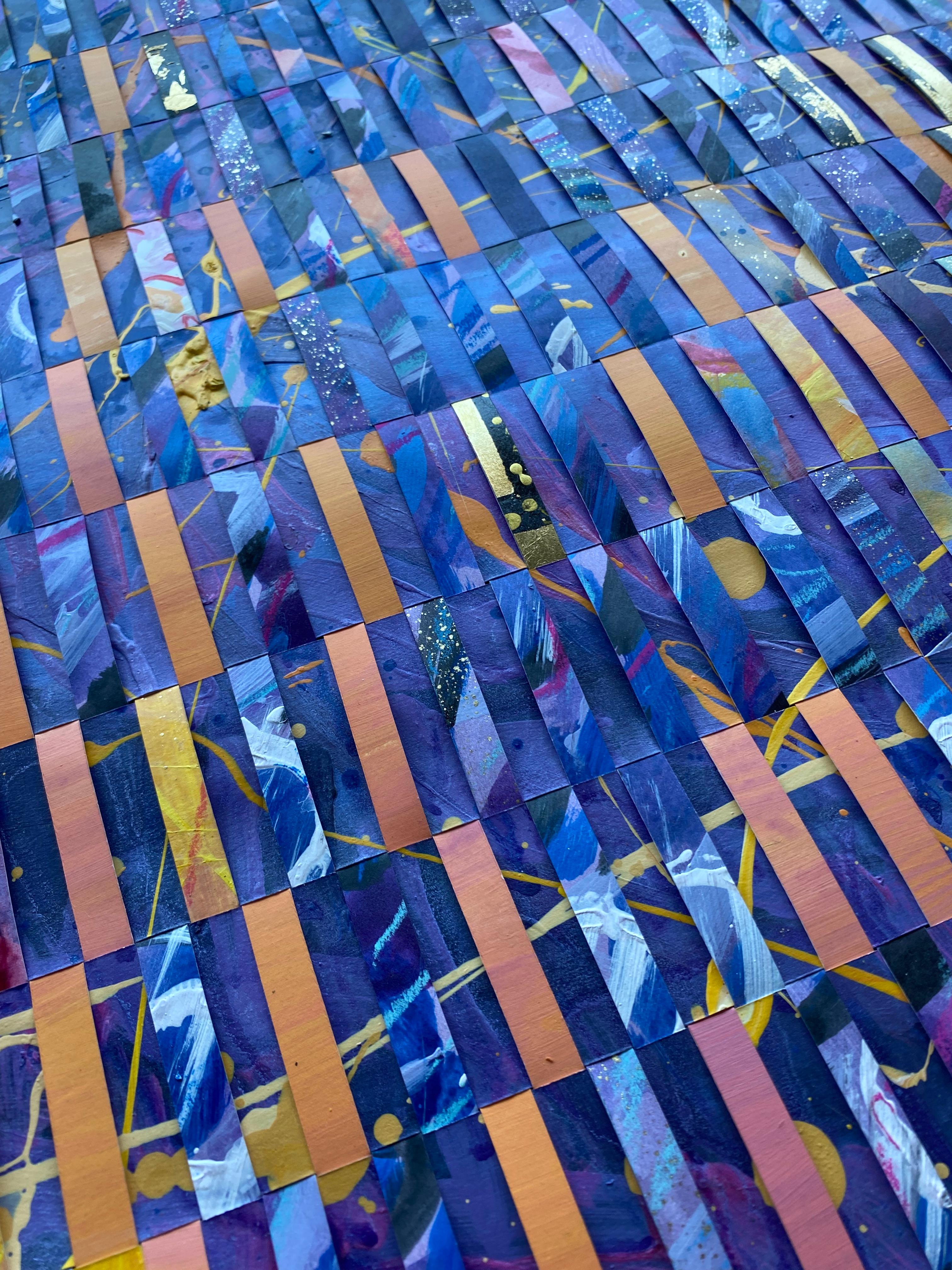 Blaues Gemälde in Mischtechnik auf gewebtem Fabriano-Gemälde „Flashes of Movement“ im Angebot 6