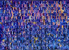 Blaues Gemälde in Mischtechnik auf gewebtem Fabriano-Gemälde „Flashes of Movement“