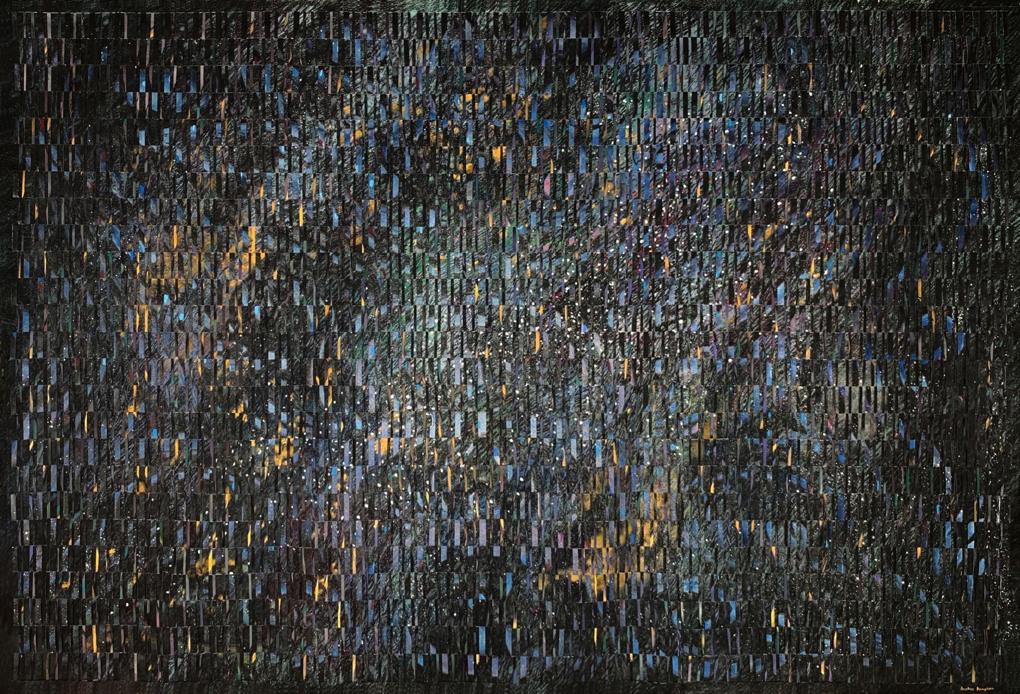 Anushka Kempken Abstract Painting - Dark Mixed Media on Woven Fabriano Painting "Gateways"