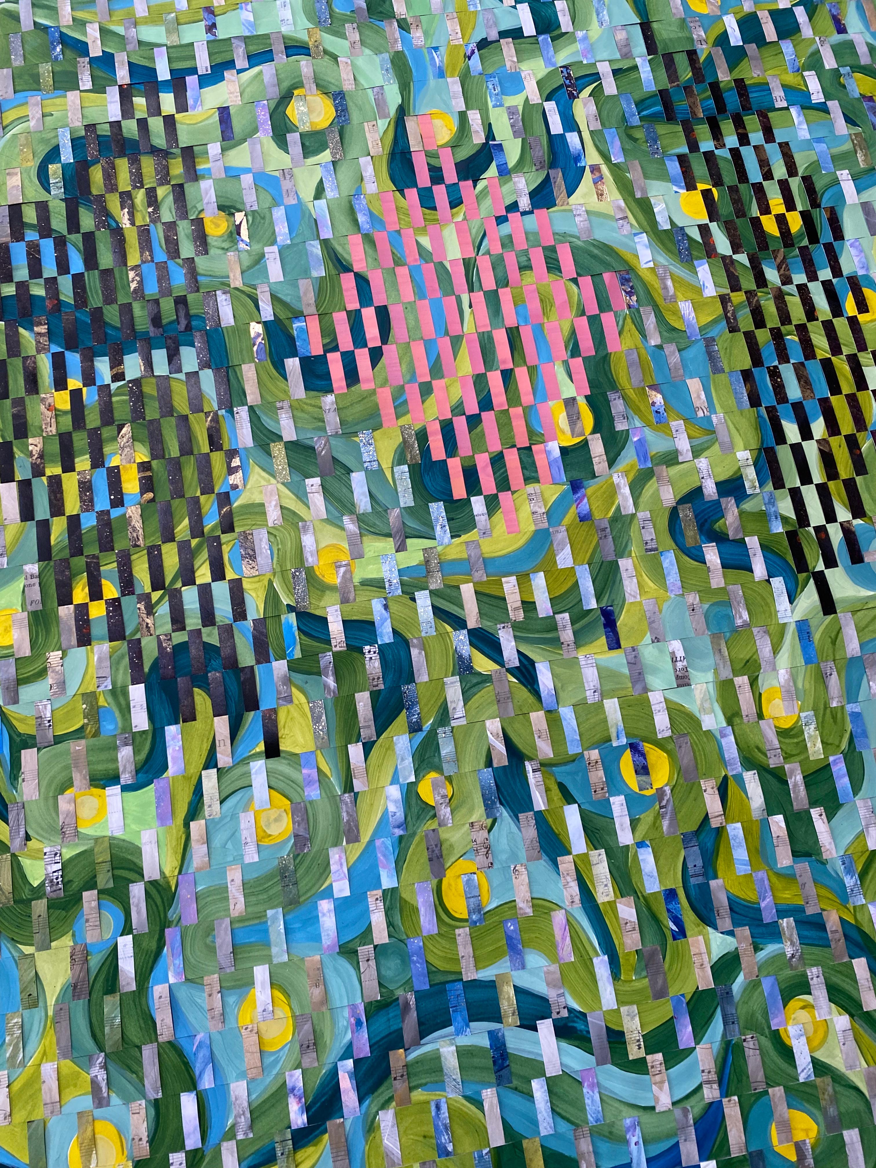 Grünes Gemälde in Mischtechnik auf gewebtem Fabriano-Gemälde „Sacred Thoughts II“ (Zeitgenössisch), Painting, von Anushka Kempken
