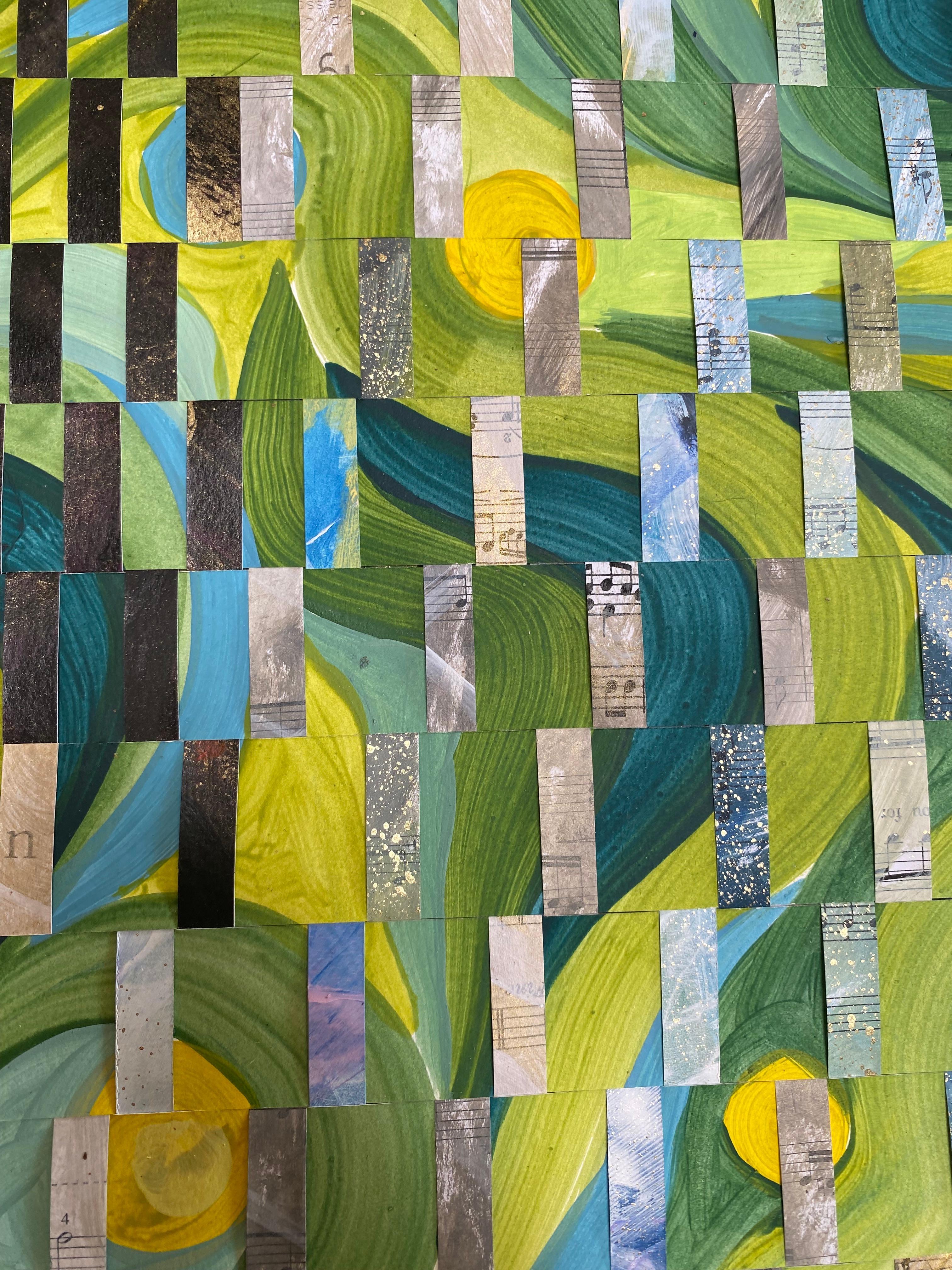 Green Mixed Media on Woven Fabriano Painting 