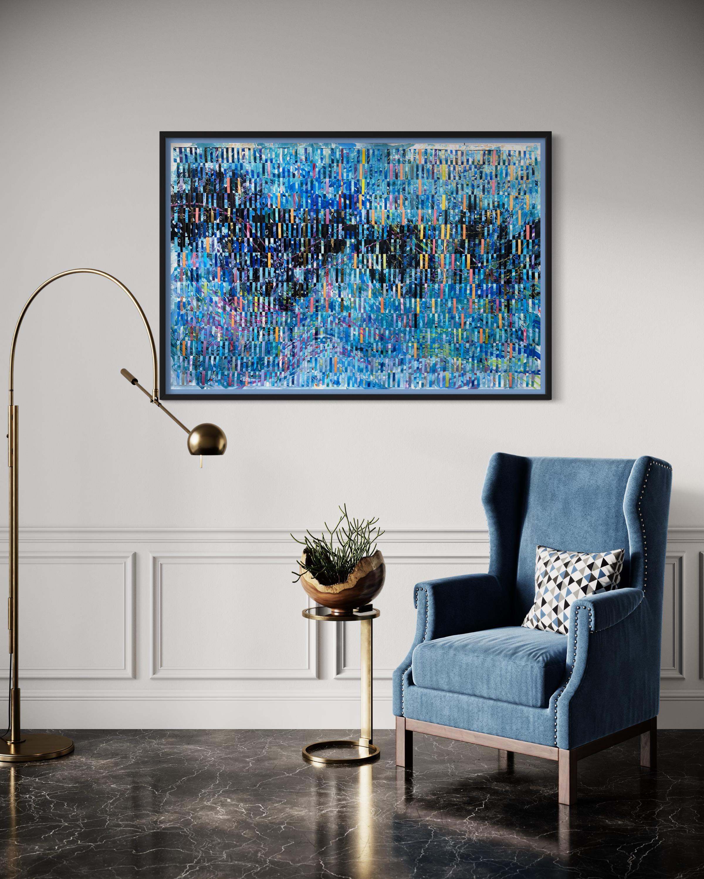 Großes blaues Gemälde in Mischtechnik auf gewebtem Fabriano-Gemälde „Flight“ (Zeitgenössisch), Mixed Media Art, von Anushka Kempken