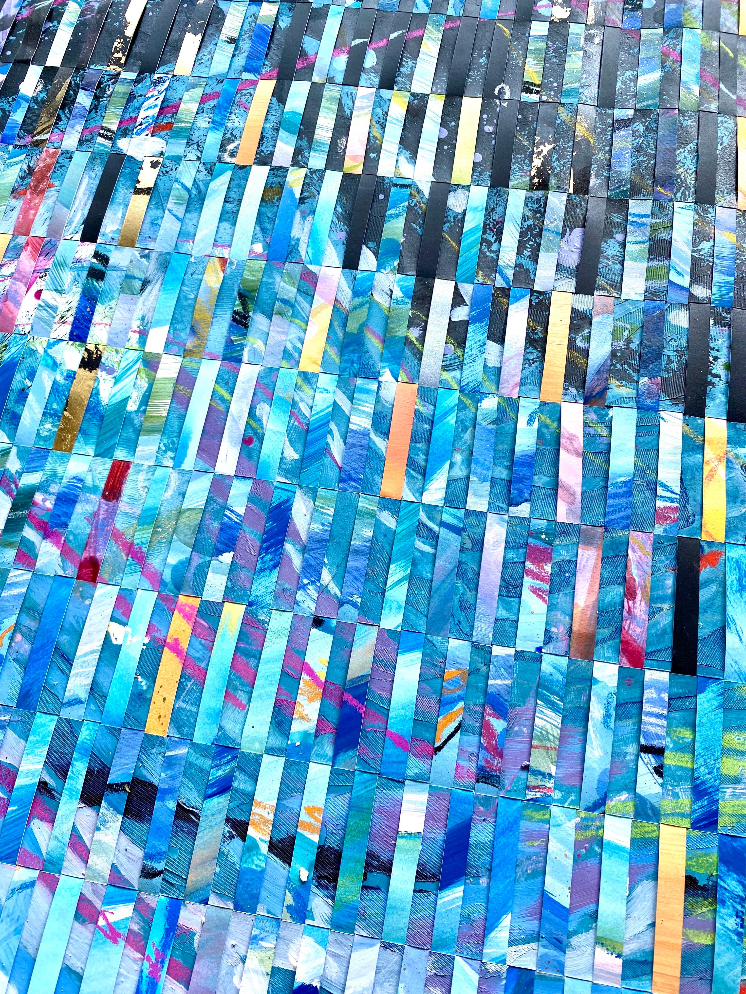 Großes blaues Gemälde in Mischtechnik auf gewebtem Fabriano-Gemälde „Flight“ im Angebot 2