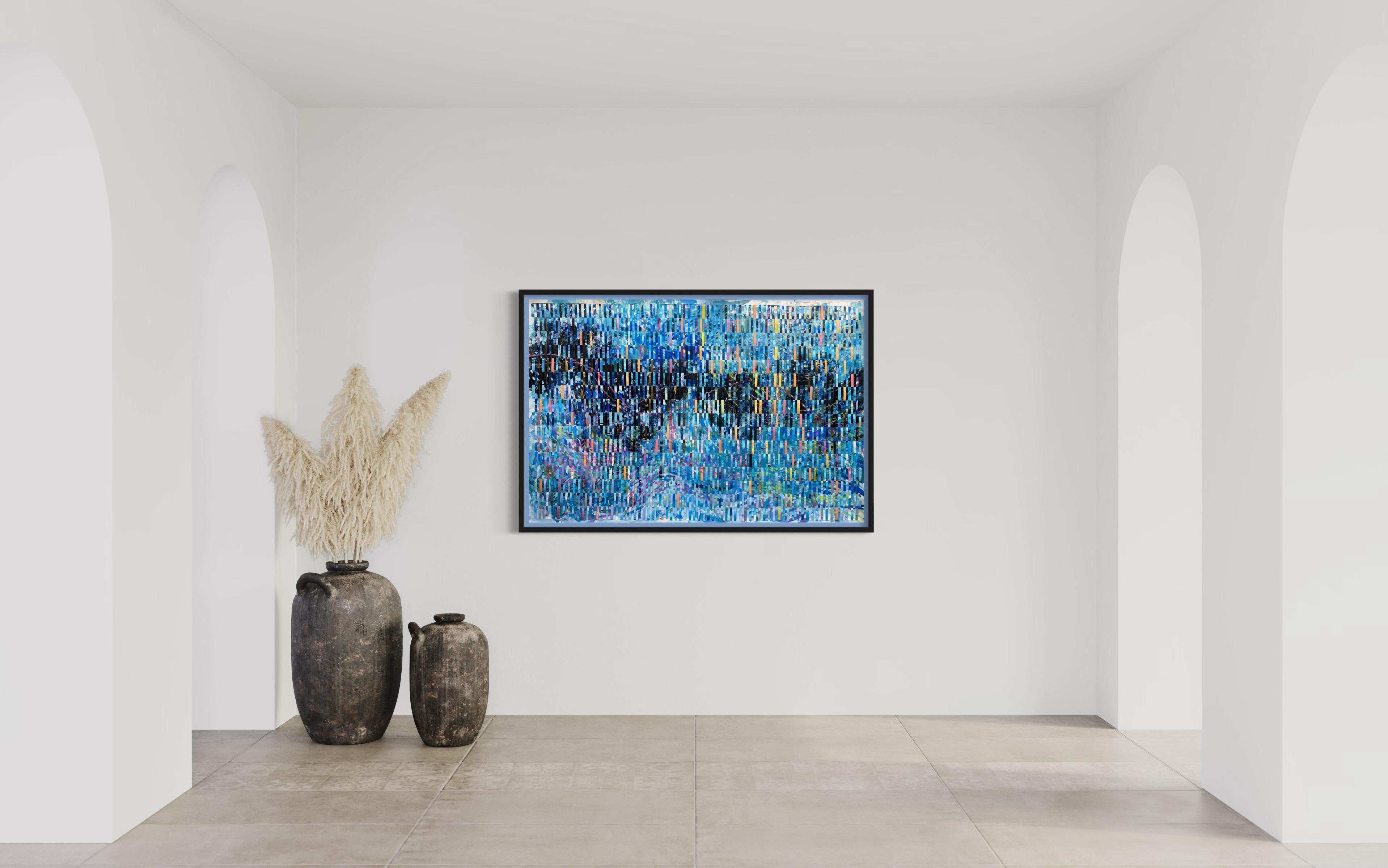 Großes blaues Gemälde in Mischtechnik auf gewebtem Fabriano-Gemälde „Flight“ im Angebot 5