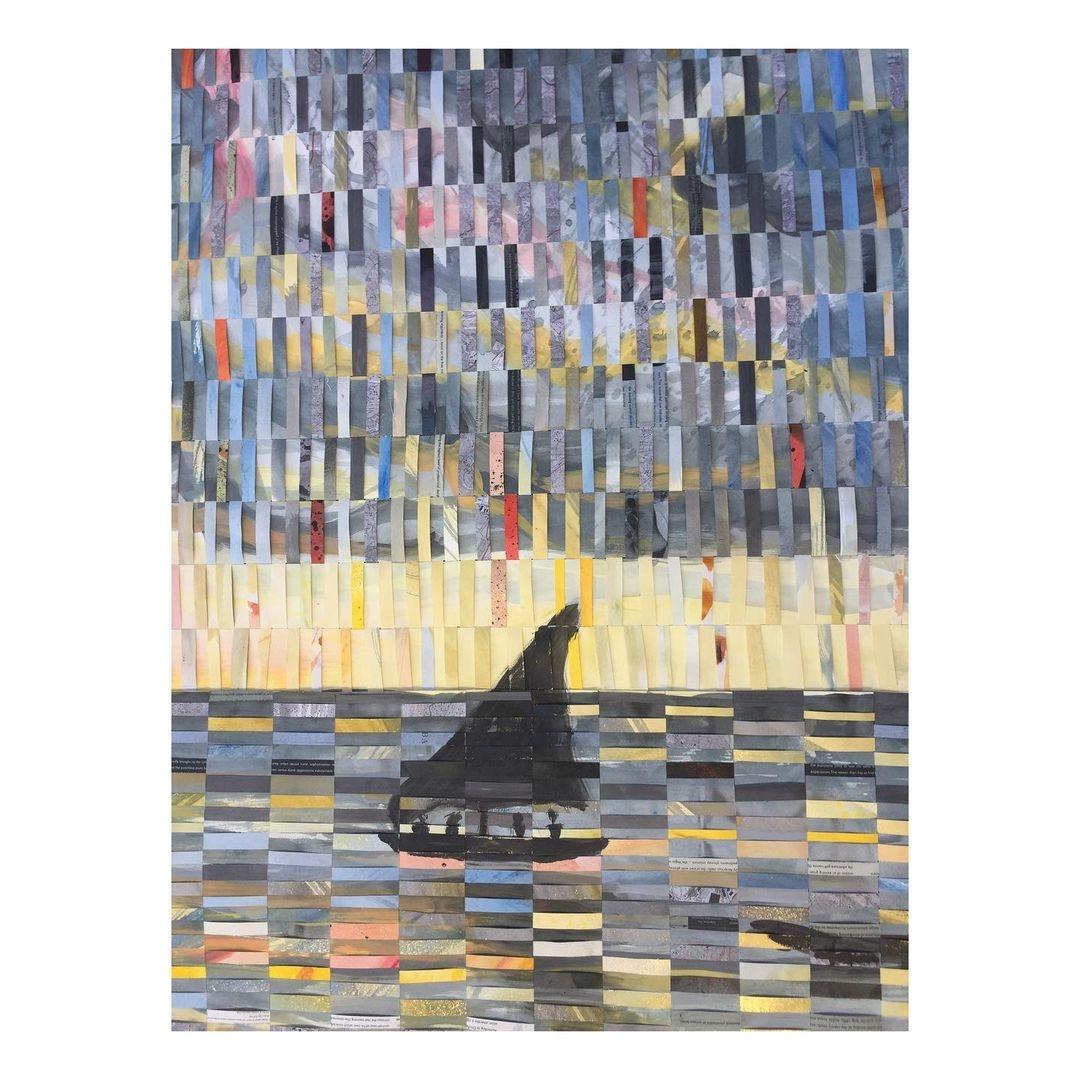 Cette œuvre d'art unique est créée par l'entrelacement de bandes de papier fabriano peint afin de créer une composition complexe avec de la profondeur et de la texture. L'œuvre d'art est encadrée et fixée au panneau arrière. Les dimensions de 160 x