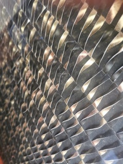 Mixed Media and Gold Leaf on Woven Brown Paper Painting "Black Square Evolution"