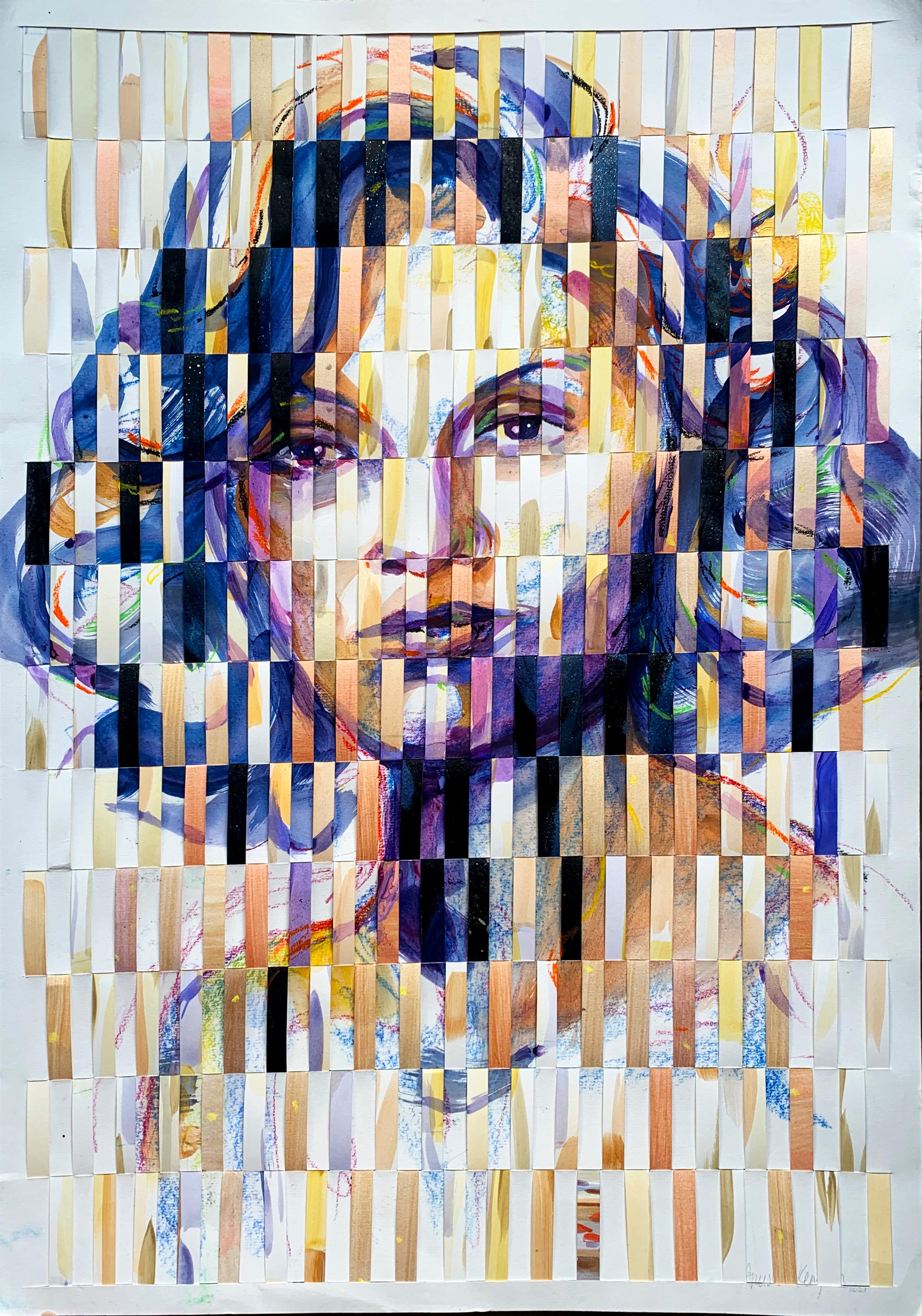 Mixed Media on Woven Fabriano Portrait Painting "Lady in Blue"