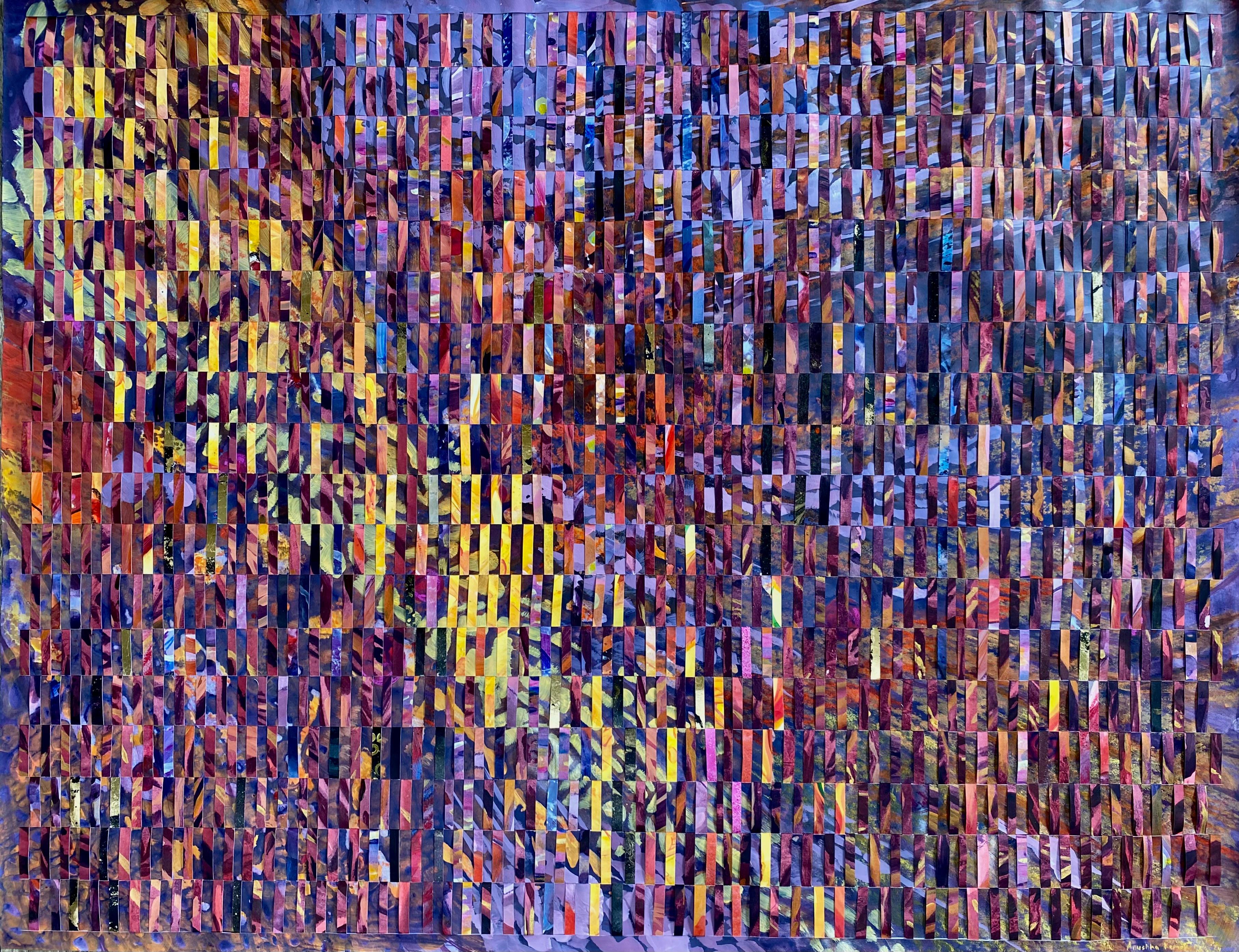 Lila Mixed Media-Gemälde auf gewebtem Fabriano-Gemälde „Whispers of an Enchanted Forest“ in Violett – Mixed Media Art von Anushka Kempken