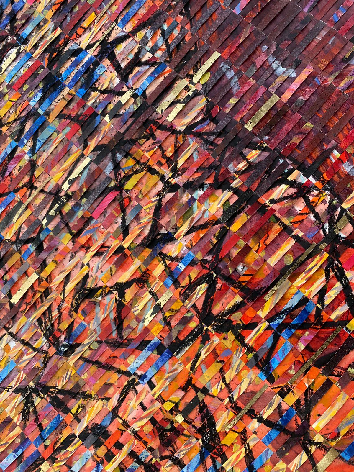 Großes abstraktes Gemälde in Mischtechnik auf gewebtem Fabriano-Gemälde „Ein brennendes Herz“ (Zeitgenössisch), Painting, von Anushka Kempken