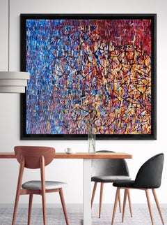 Grande quadro astratto a tecnica mista su tessuto di Fabriano "Un cuore in fiamme".