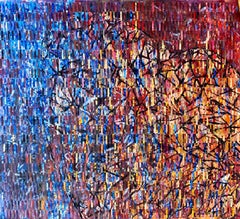 Grande peinture abstraite en techniques mixtes sur toile tissée Fabriano « Un cœur brûlé »