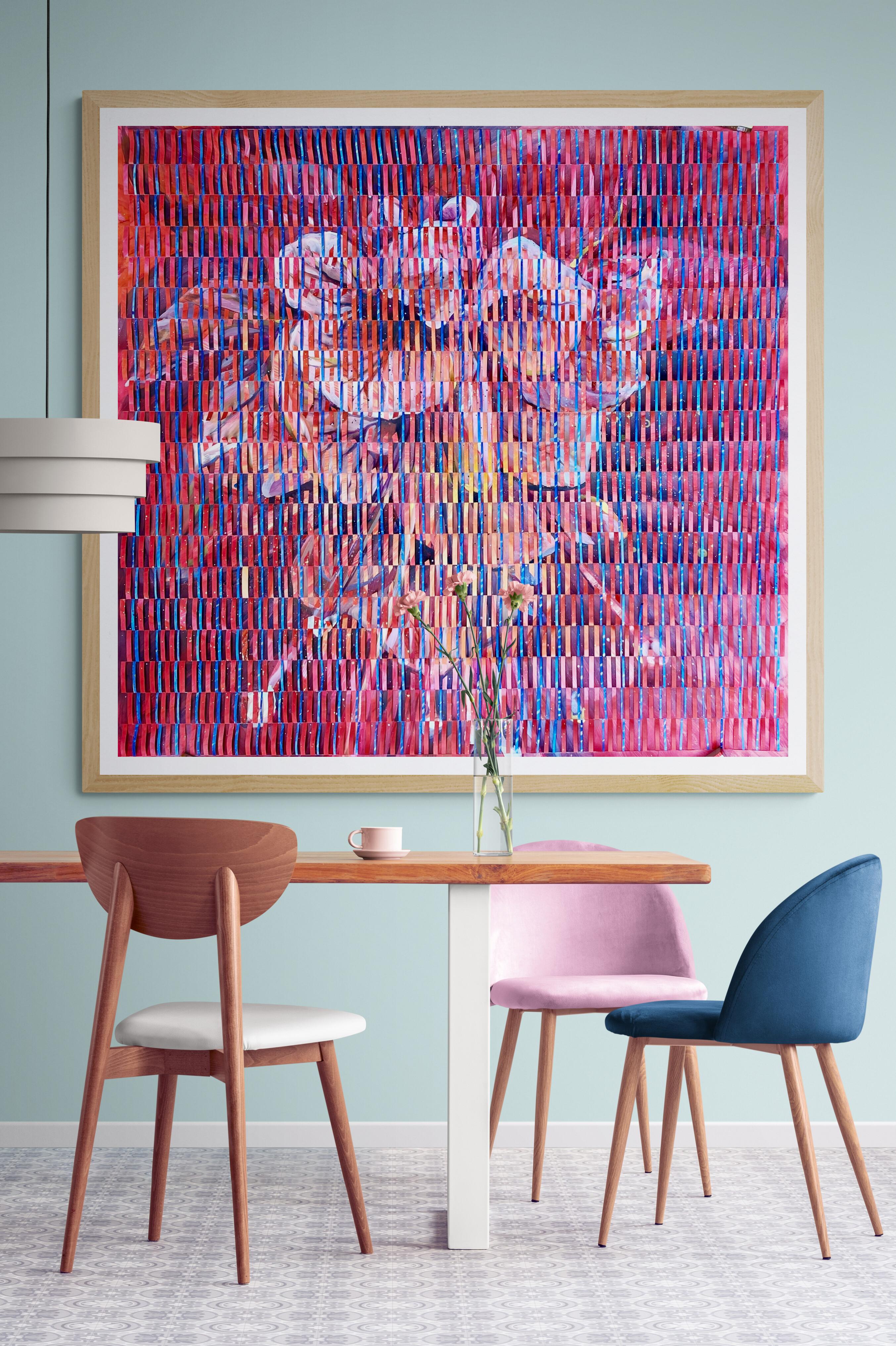 Rosa Gemälde in Mischtechnik auf gewebtem Fabriano-Gemälde „Blooming“ (Zeitgenössisch), Painting, von Anushka Kempken