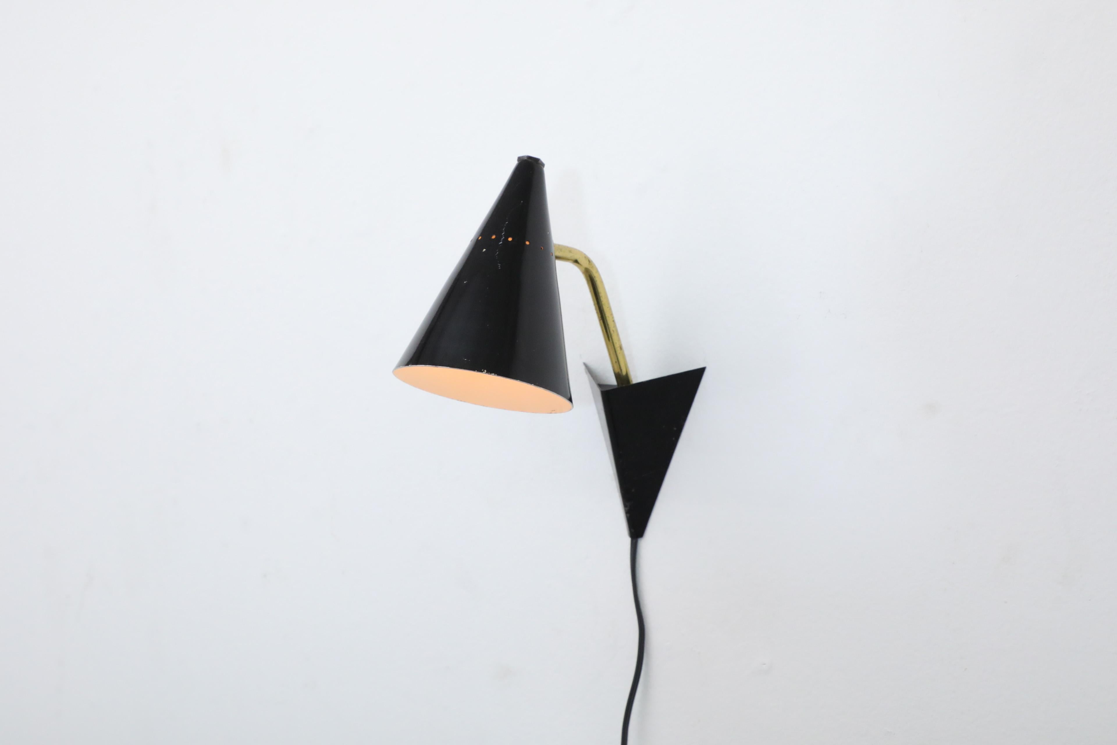 Anvia Attributed Little Black Enameled Conical Wall Mount Reading Light For Sale 6