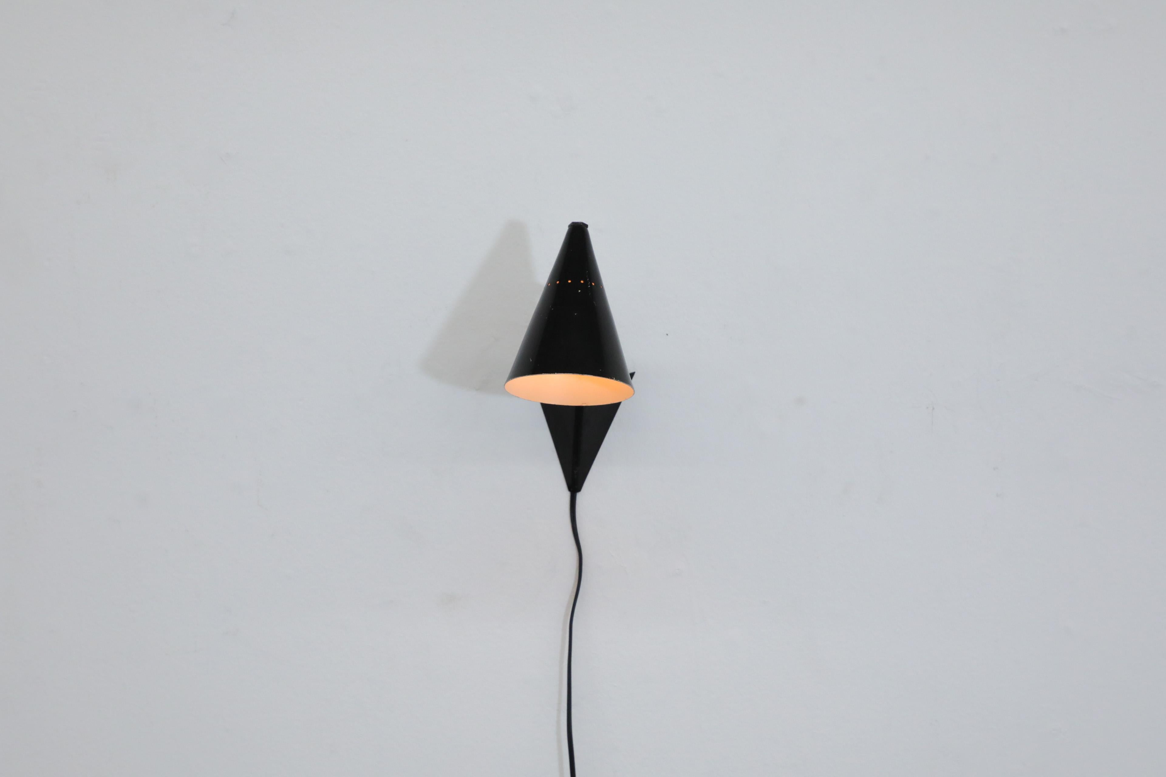 Mid-Century Modern Anvia Attributed Little Black Enameled Conical Wall Mount Reading Light For Sale