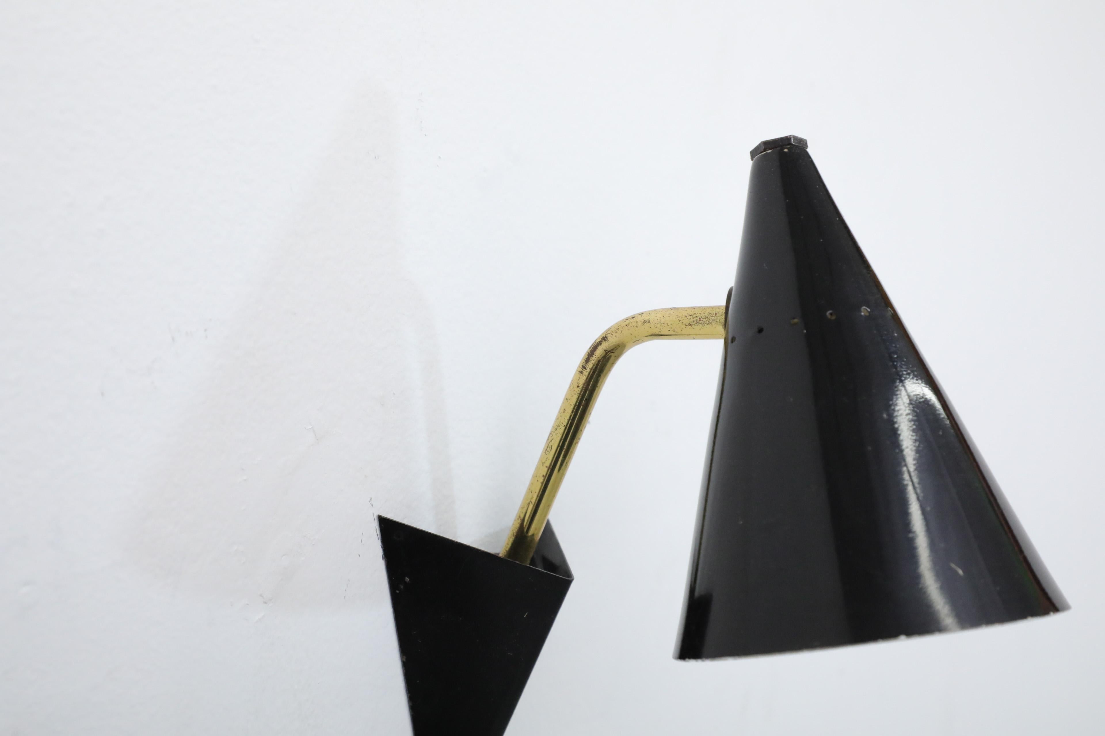 Metal Anvia Attributed Little Black Enameled Conical Wall Mount Reading Light For Sale