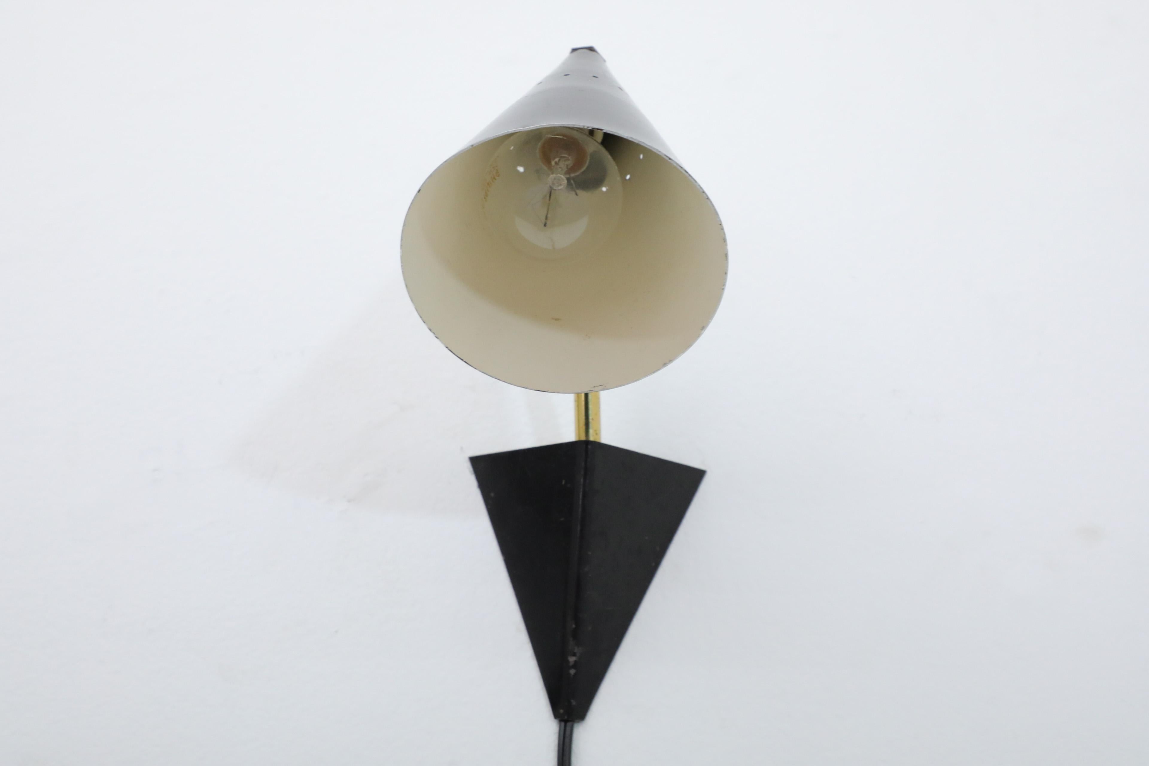 Anvia Attributed Little Black Enameled Conical Wall Mount Reading Light For Sale 1