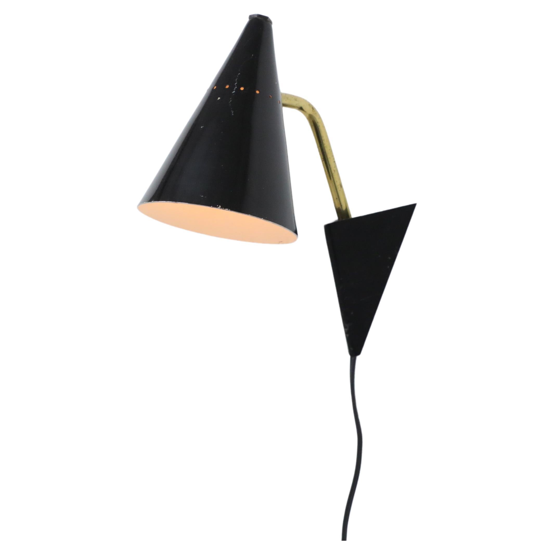 Anvia Attributed Little Black Enameled Conical Wall Mount Reading Light For Sale