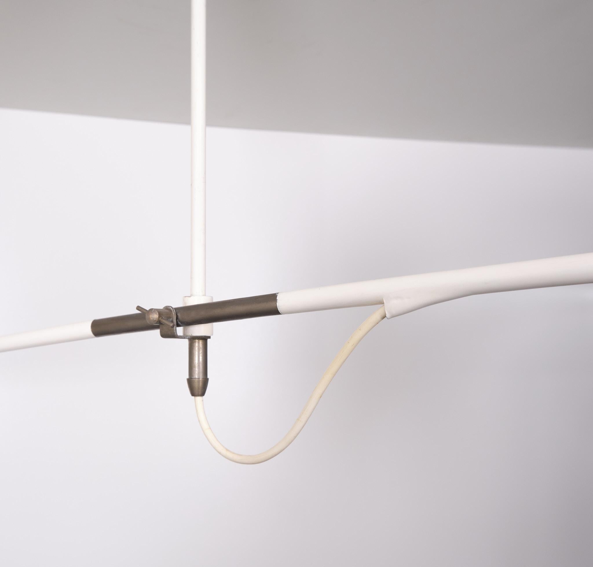 Large Anvia counter balance ceiling lamp one off the nicest lamps i ever own 
Adjustable in any direction and stays there, because of the counter weight. 
Very good design by J J M Hoogervorst for Anvia Holland 1957. This superb 
Ceiling lamp is