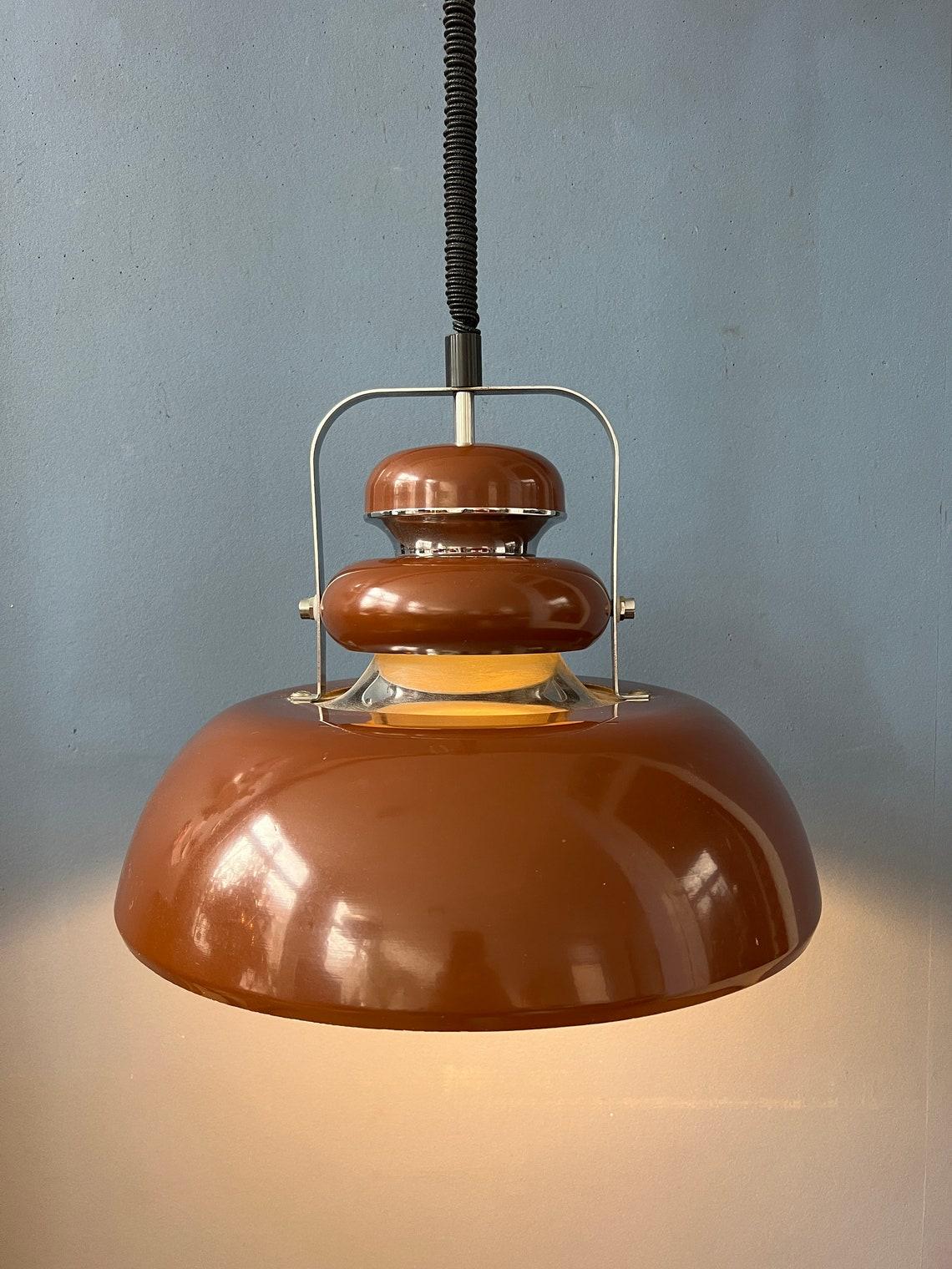 Anvia Mid Century Space Age Brown Pendant Lamp, 1970s In Excellent Condition For Sale In ROTTERDAM, ZH