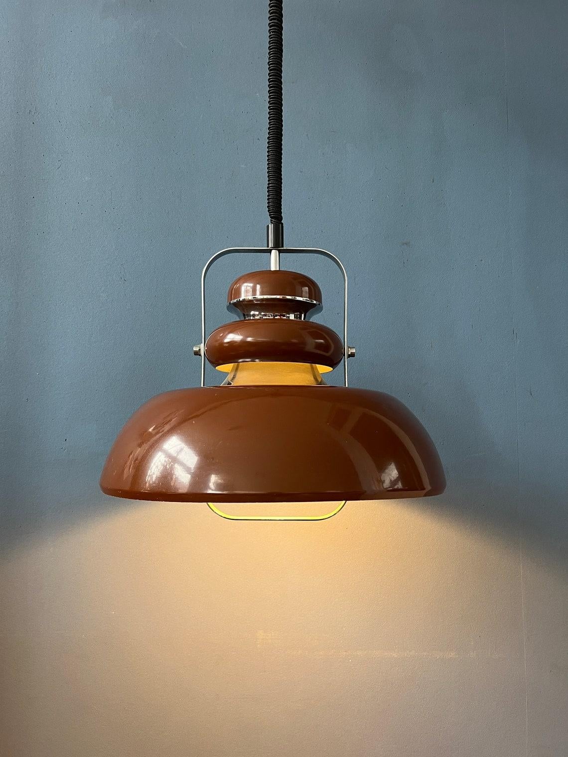 Metal Anvia Mid Century Space Age Brown Pendant Lamp, 1970s For Sale