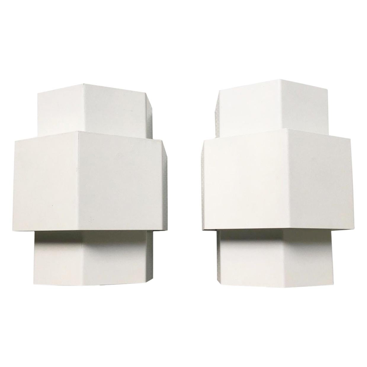 Anvia, Pair of Two White Metal Sconces, Wall Lamps, circa 1960s