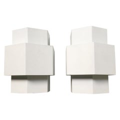 Anvia, Pair of Two White Metal Sconces, Wall Lamps, circa 1960s