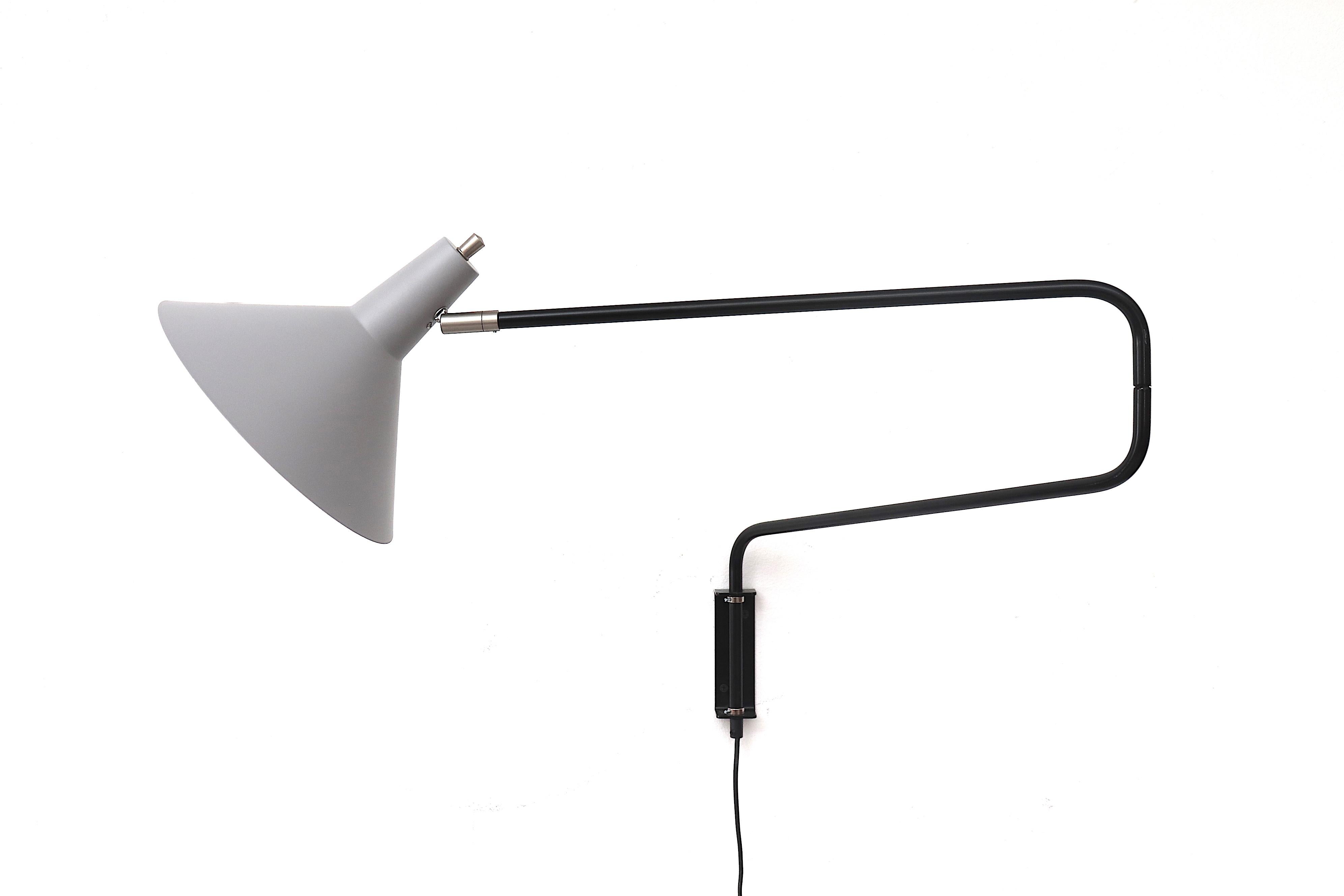 Enameled Anvia 'The Paper Clip' Wall Lamp in Grey