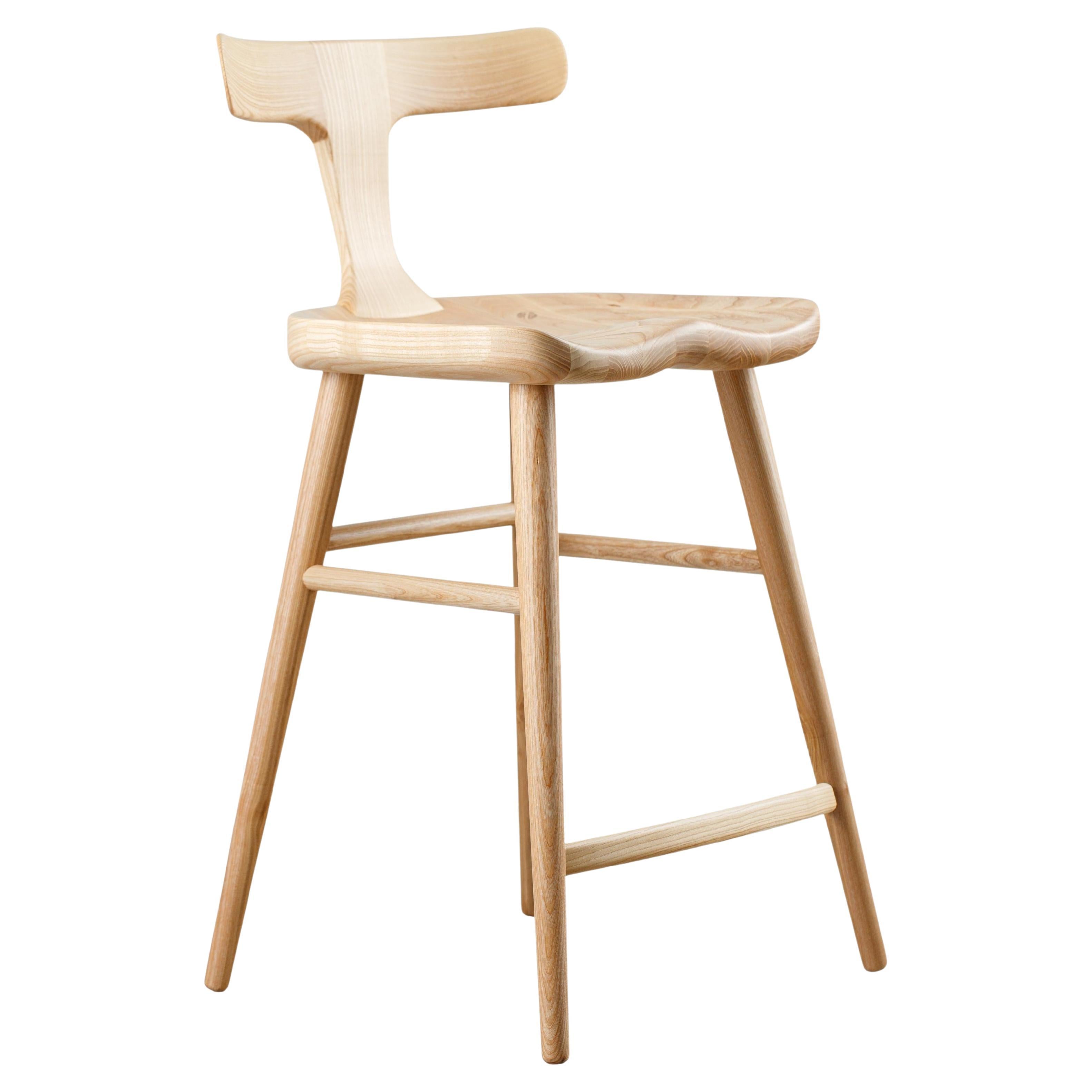 Anvil Ash Solid Wood Counter Chairs with Back For Sale