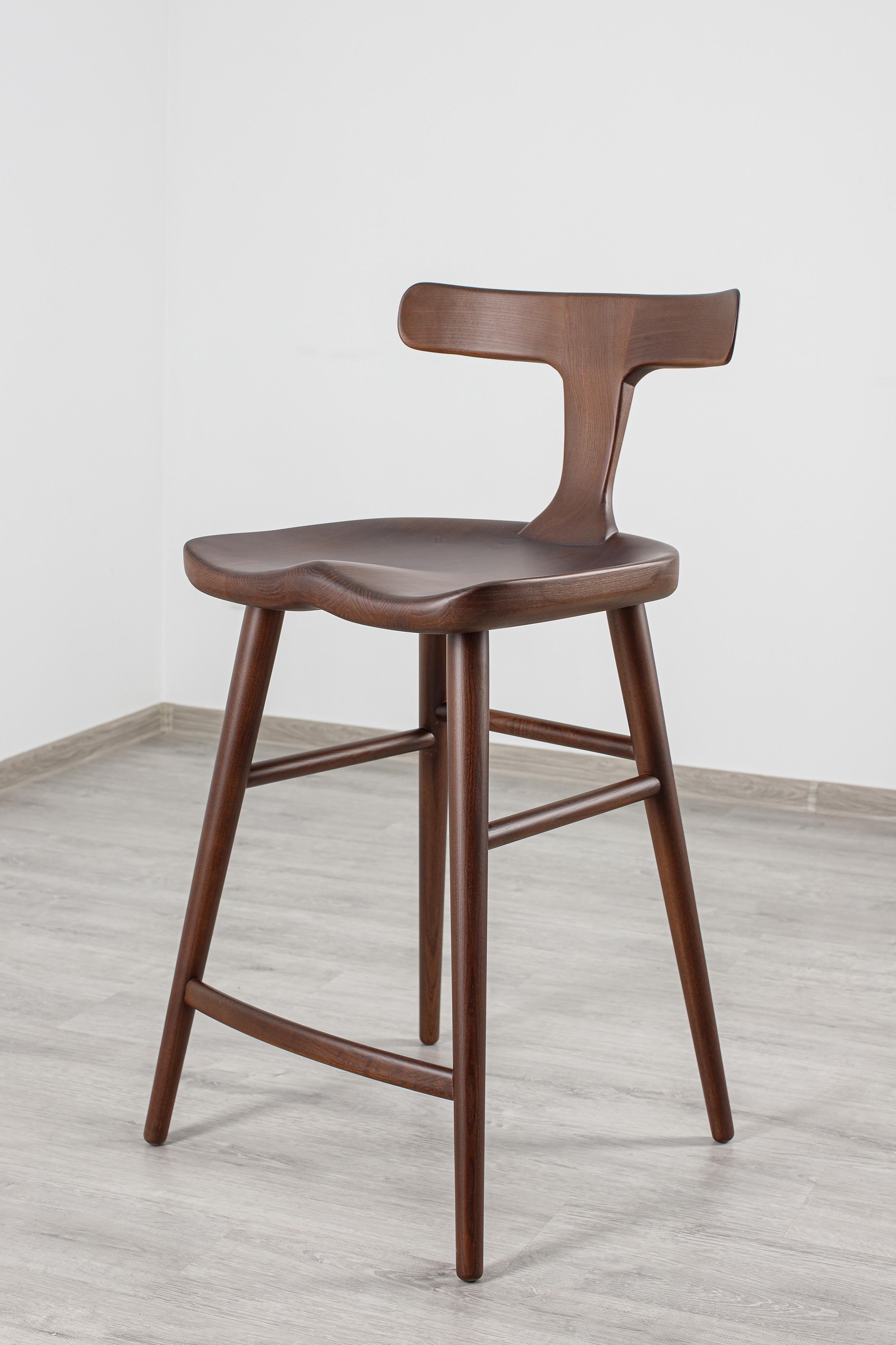 Mid-Century Modern Anvil Brown Solid Wood Counter Chairs with Back For Sale