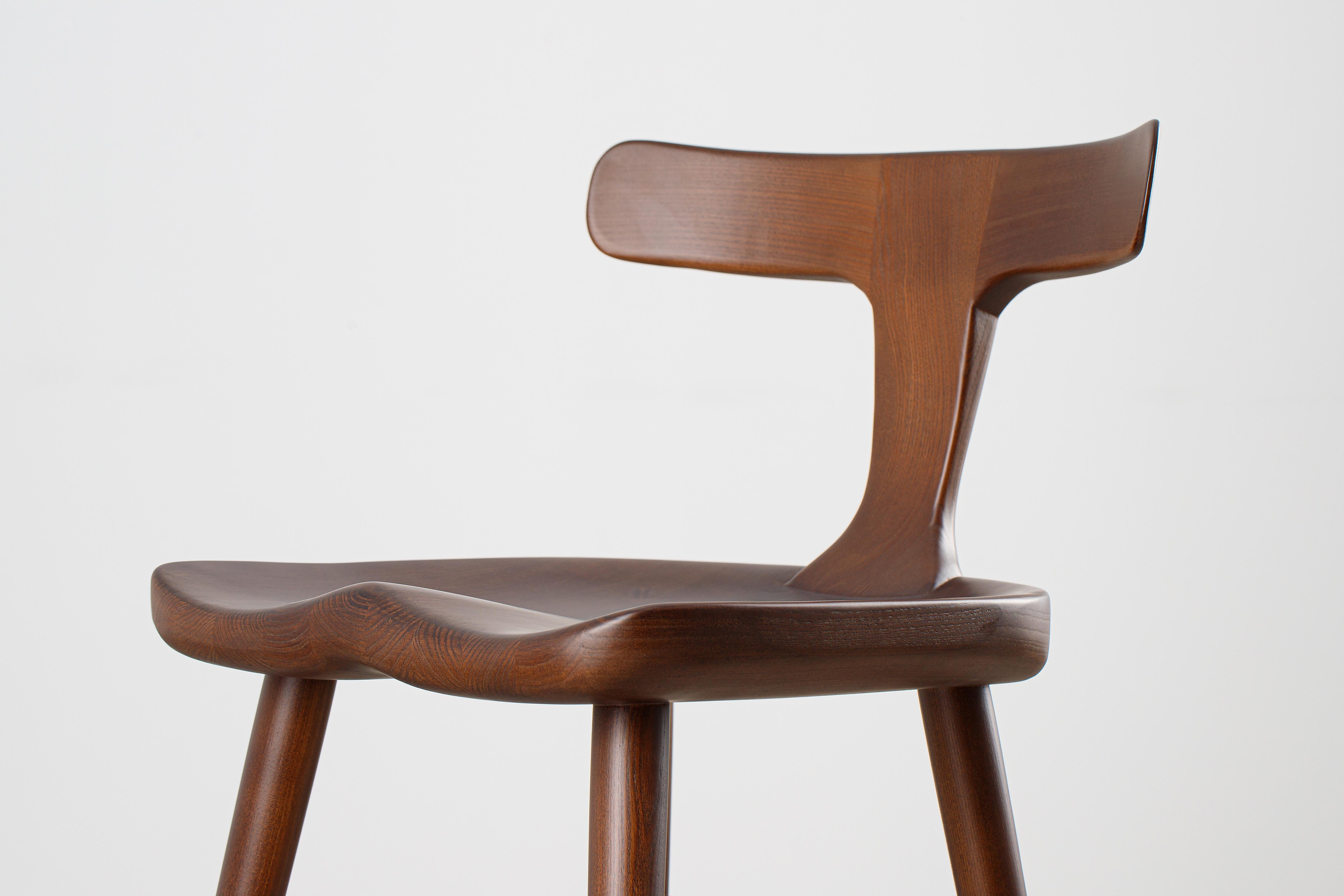 Moldovan Anvil Brown Solid Wood Counter Chairs with Back For Sale