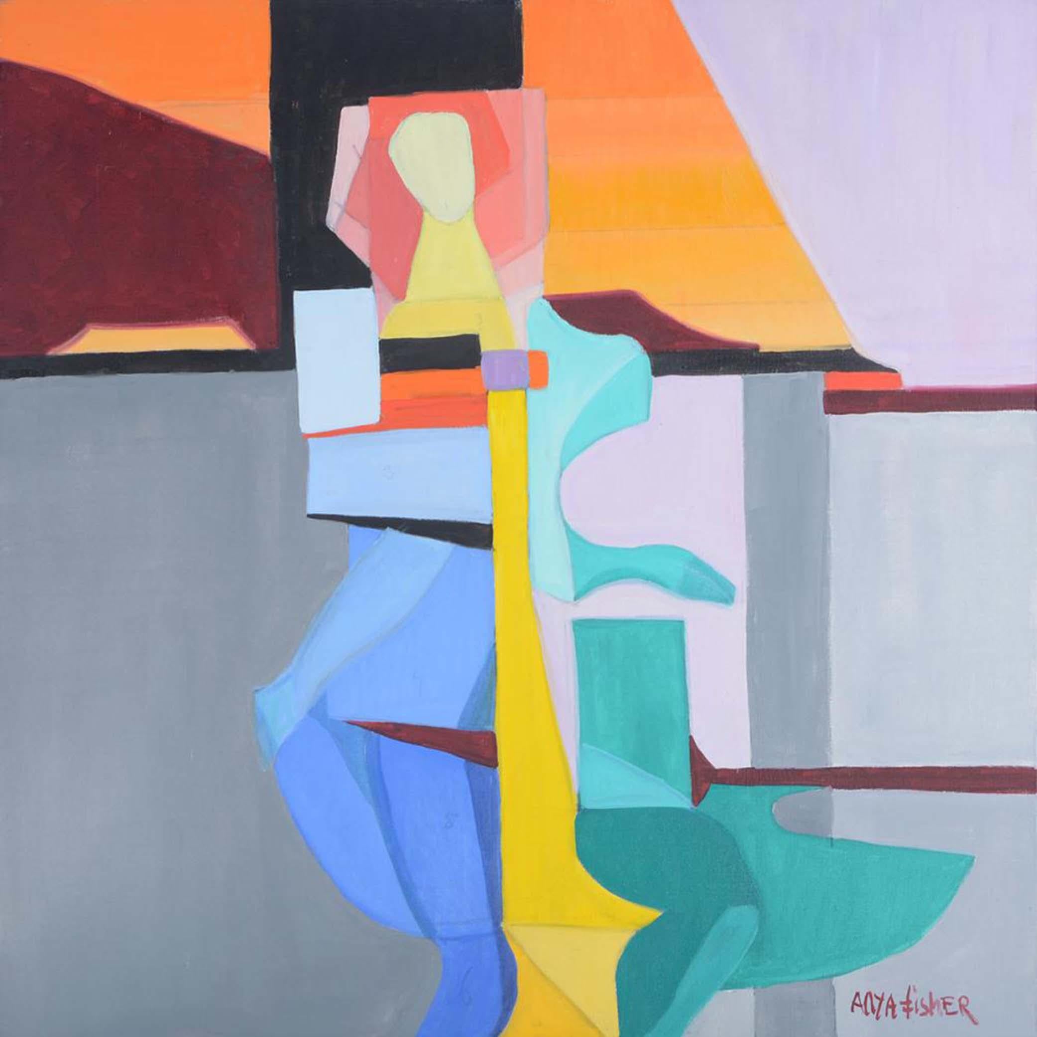 Anya Fisher Abstract Painting - WOMAN IN PLANES OF COLOR