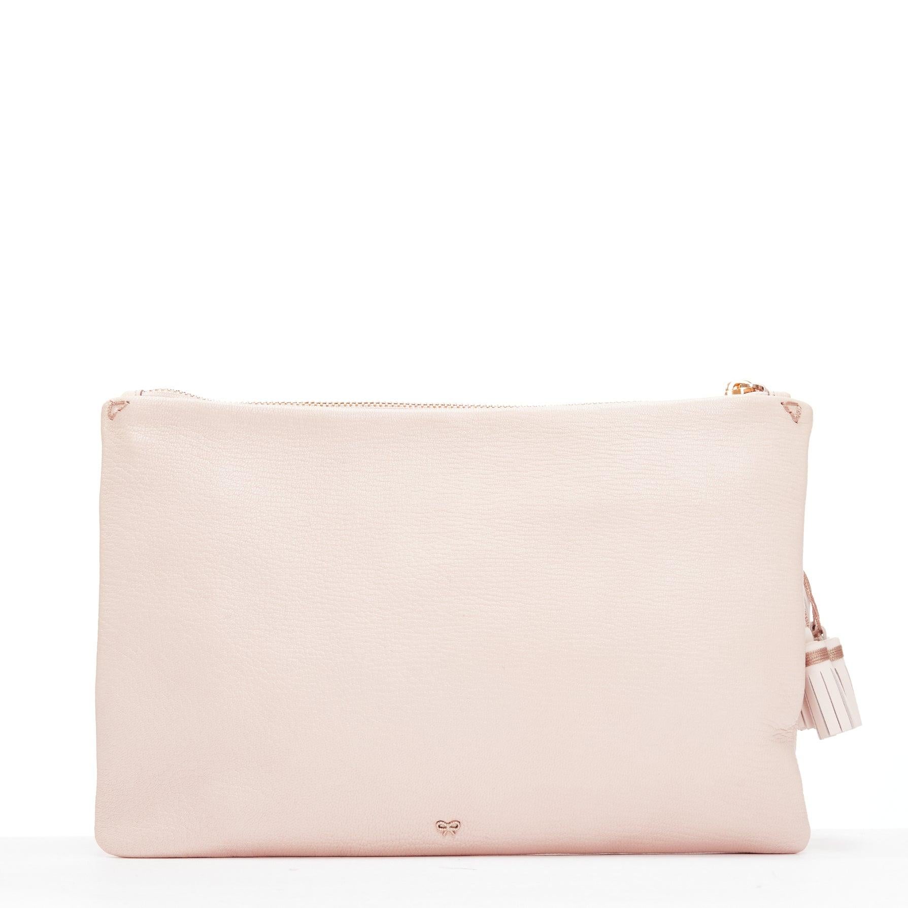 ANYA HINDMARCH 2015 Runway Arrow beige orange leather tassel pouch clutch bag In Good Condition For Sale In Hong Kong, NT
