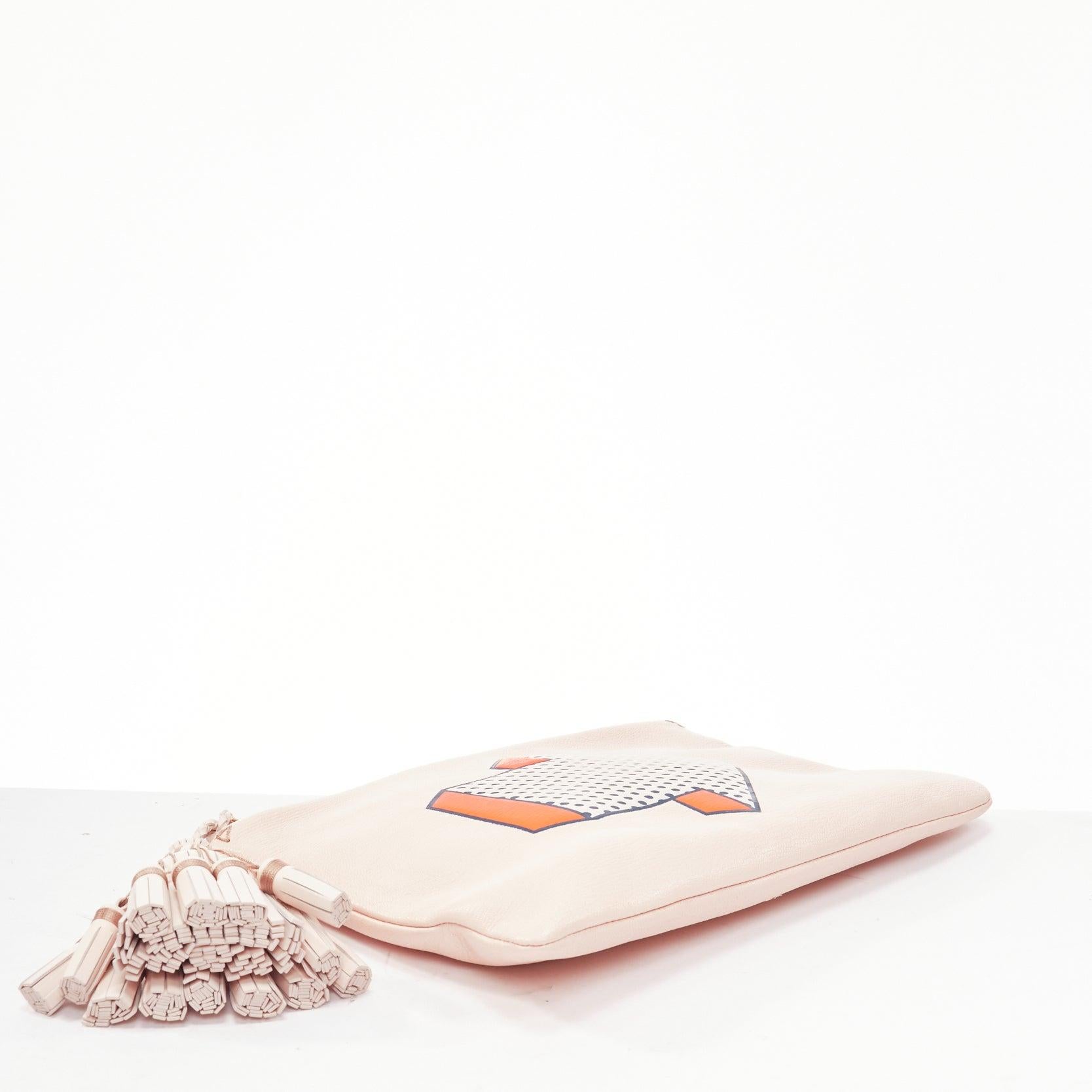 Women's ANYA HINDMARCH 2015 Runway Arrow beige orange leather tassel pouch clutch bag For Sale