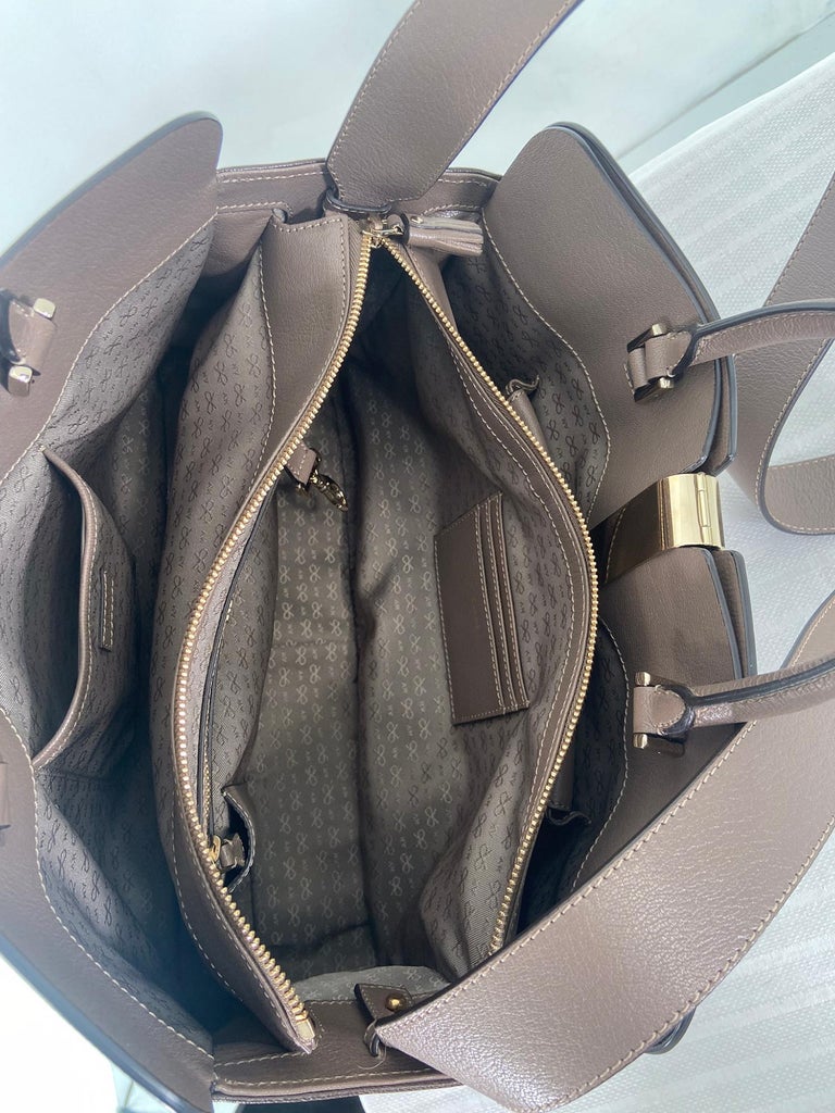 Anya Hindmarch Albion Top Handle Shoulder Tote Handbag Taupe and Brown For Sale at 1stDibs