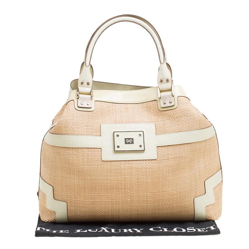 Anya Hindmarch Beige/Cream Raffia and Patent Leather Tote 7