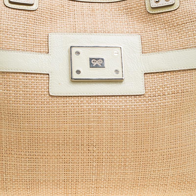 Anya Hindmarch Beige/Cream Raffia and Patent Leather Tote 1