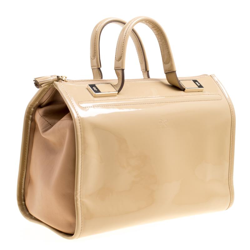 Women's Anya Hindmarch Beige Patent Leather Satchel